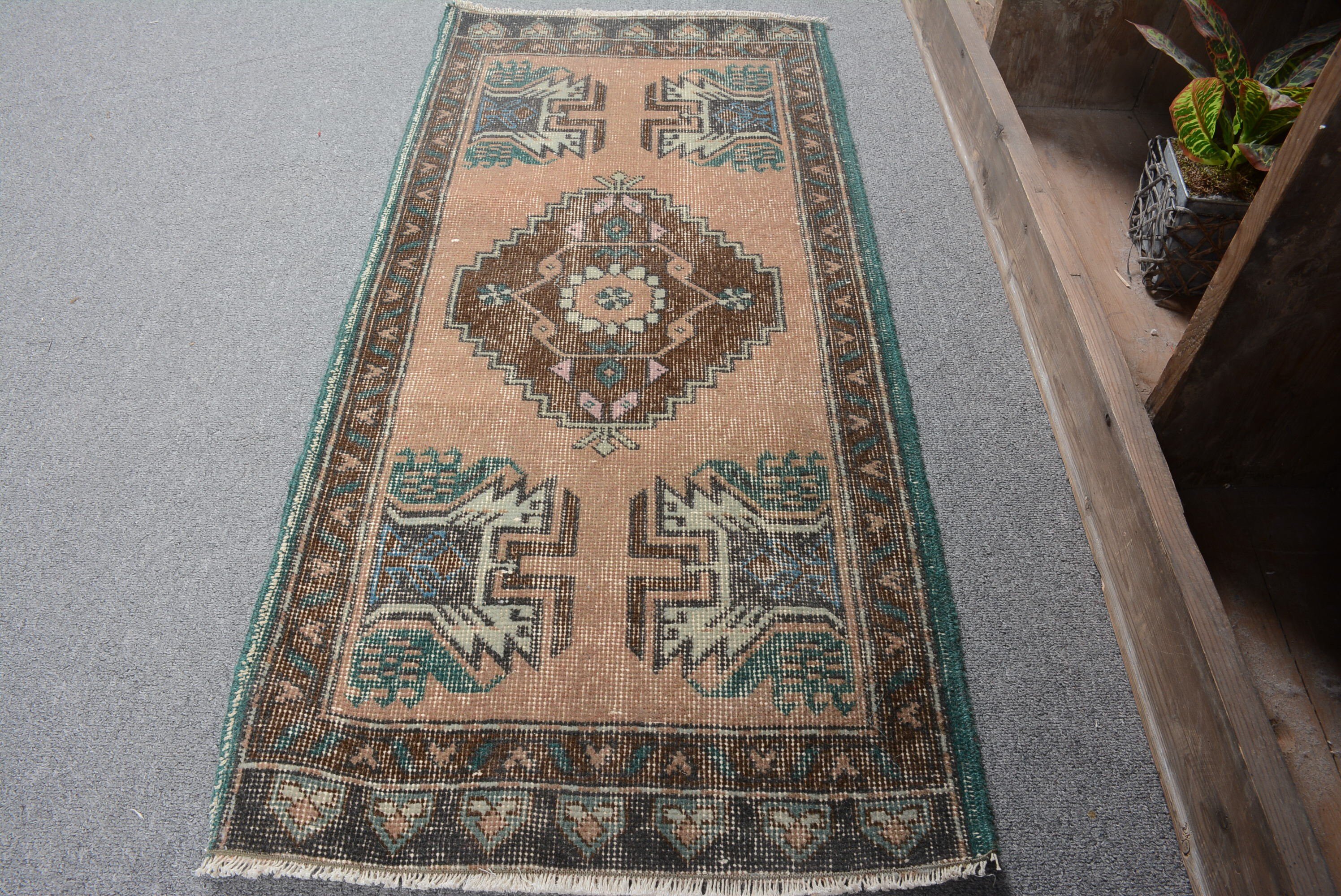 Vintage Rug, Turkish Rug, Oriental Rug, 1.6x3.6 ft Small Rug, Kitchen Rugs, Moroccan Rug, Rugs for Entry, Brown Oriental Rug, Bedroom Rug