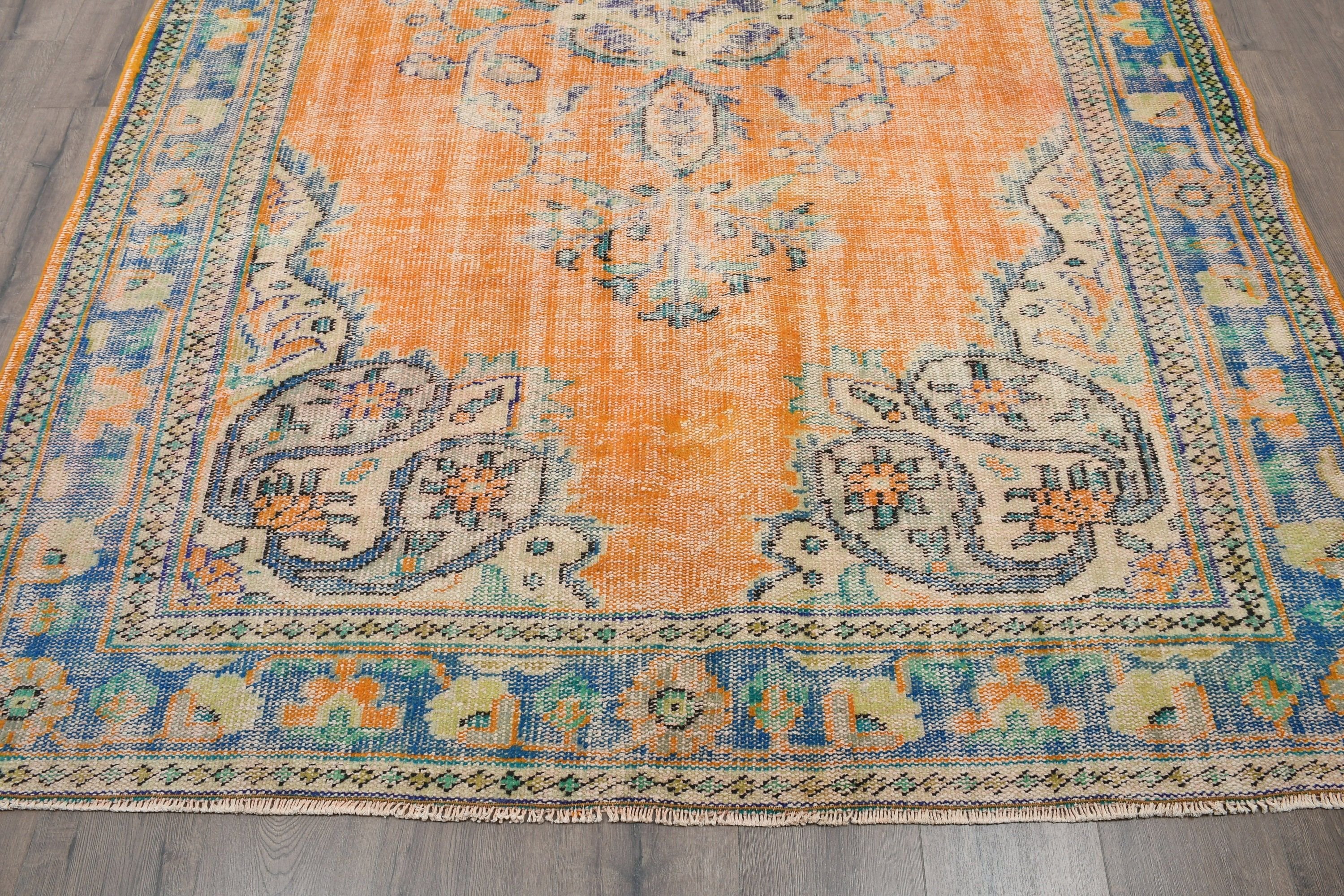 Anatolian Rug, Vintage Rugs, 6.1x9.5 ft Large Rug, Yellow Moroccan Rug, Kitchen Rug, Turkish Rug, Salon Rug, Bedroom Rugs, Handmade Rugs