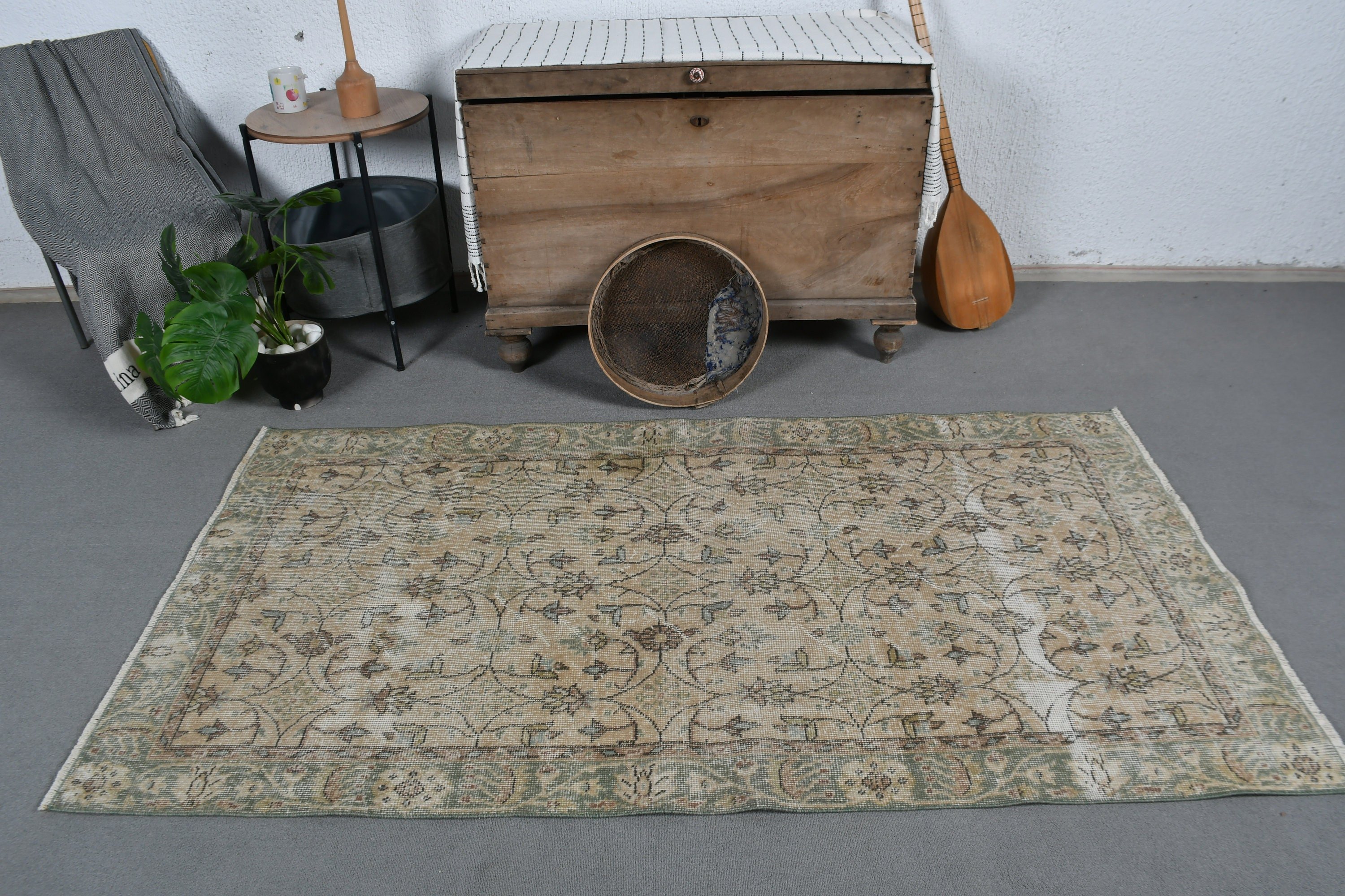 Turkish Rug, Antique Rug, Moroccan Rugs, Bedroom Rugs, Vintage Rugs, Green Anatolian Rug, 3.5x6.5 ft Accent Rugs, Kitchen Rug, Natural Rug