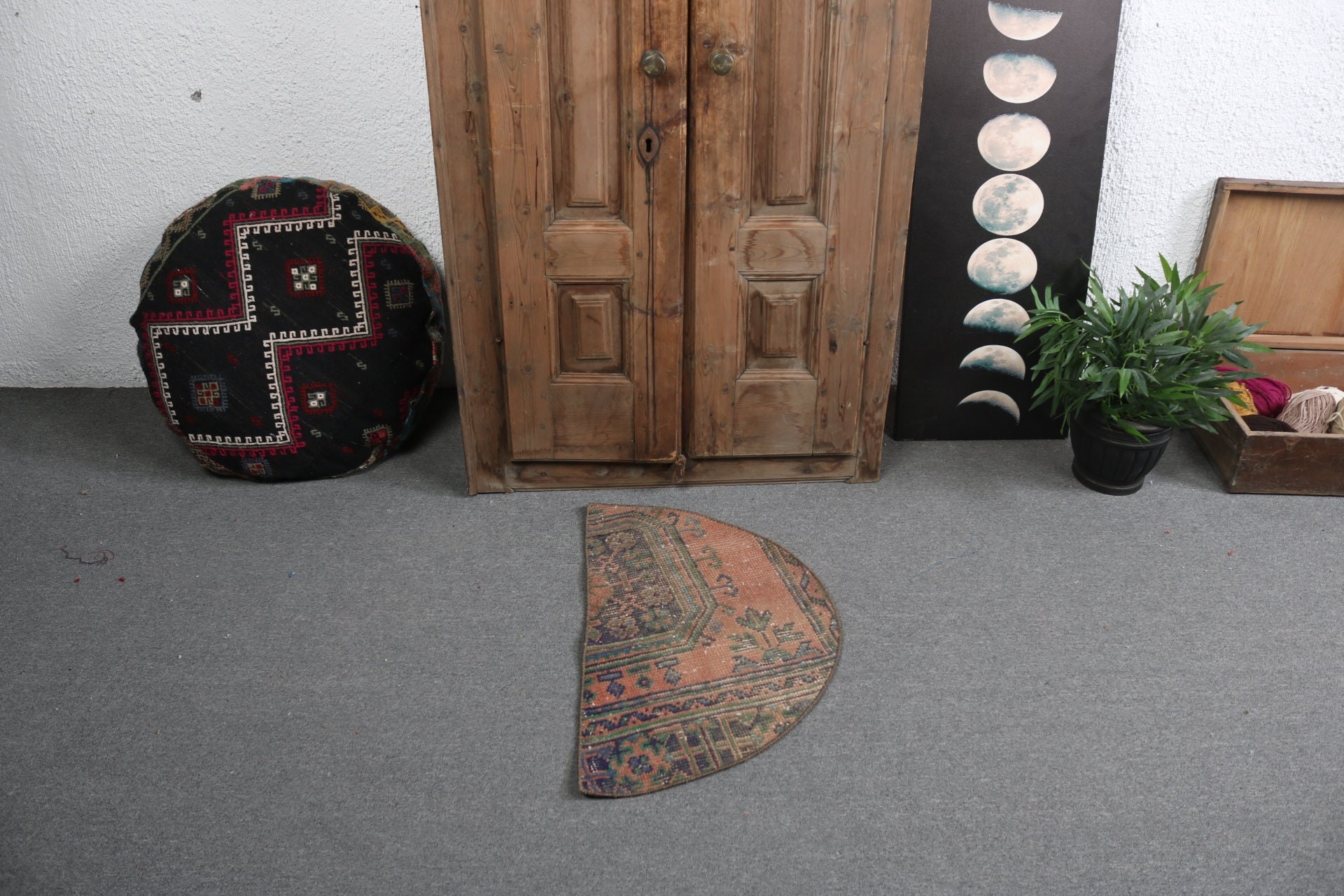 Küçük Boho Halılar, El Yapımı Halı, Yatak Odası Halıları, Turuncu Yün Halılar, 2,5x1,5 ft Küçük Halı, Yer Halıları, Türk Halıları, Antika Halılar, Vintage Halı