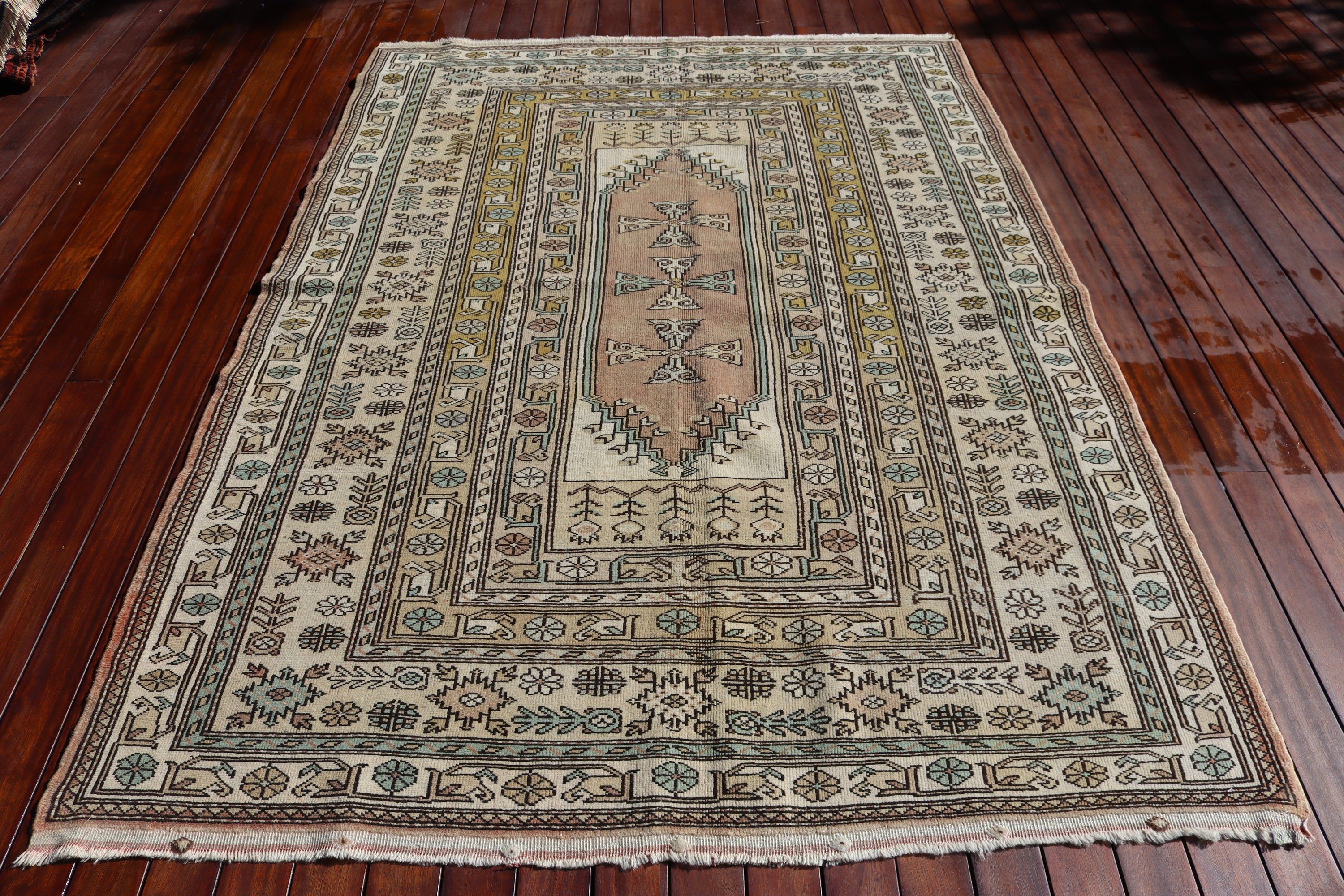 Yemek Odası Halıları, Oturma Odası Halısı, Düz Dokuma Halılar, 5.4x7.8 ft Büyük Halılar, Türk Halıları, Oushak Halısı, Bej Oushak Halıları, Vintage Halı