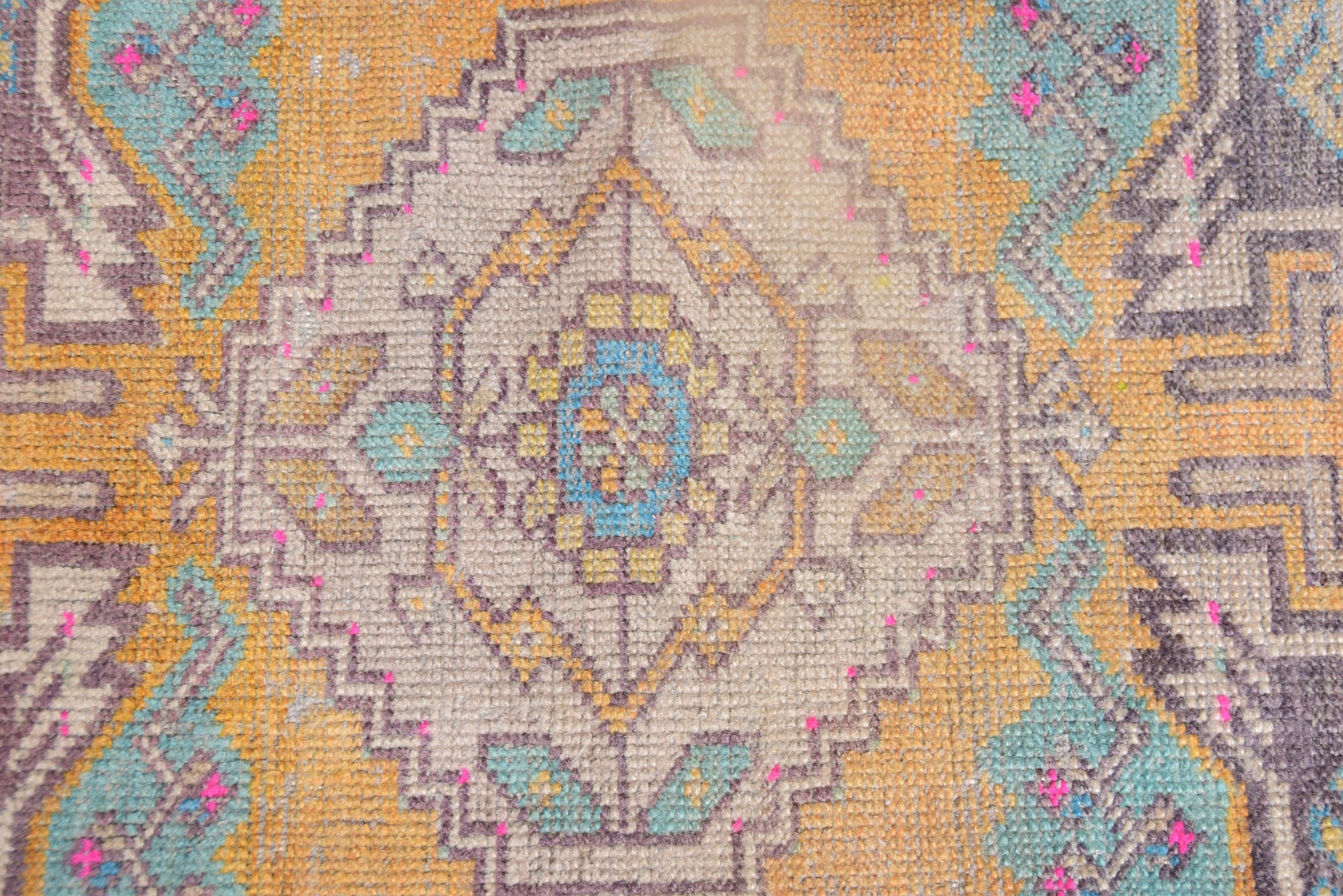 Vintage Halılar, Sarı Oryantal Halı, Mutfak Halısı, Boho Halısı, Türk Halısı, Araba Mat Halısı, Anadolu Halıları, Oushak Halısı, 1.3x2.6 ft Küçük Halılar