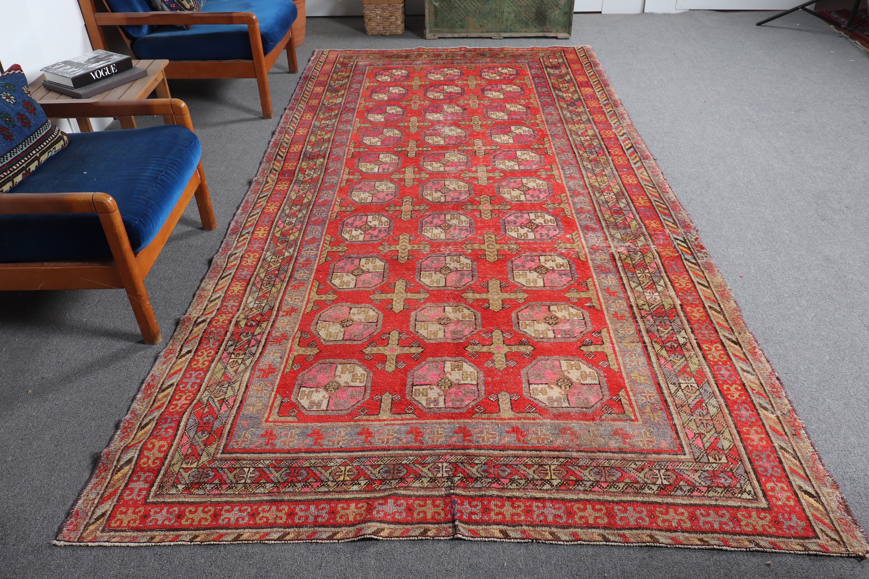 El Düğümlü Halılar, Yatak Odası Halısı, 5.8x10.8 ft Büyük Halı, Salon Halısı, Ev Dekor Halısı, Türk Halıları, Vintage Halı, Antika Halı, Kırmızı Oushak Halı