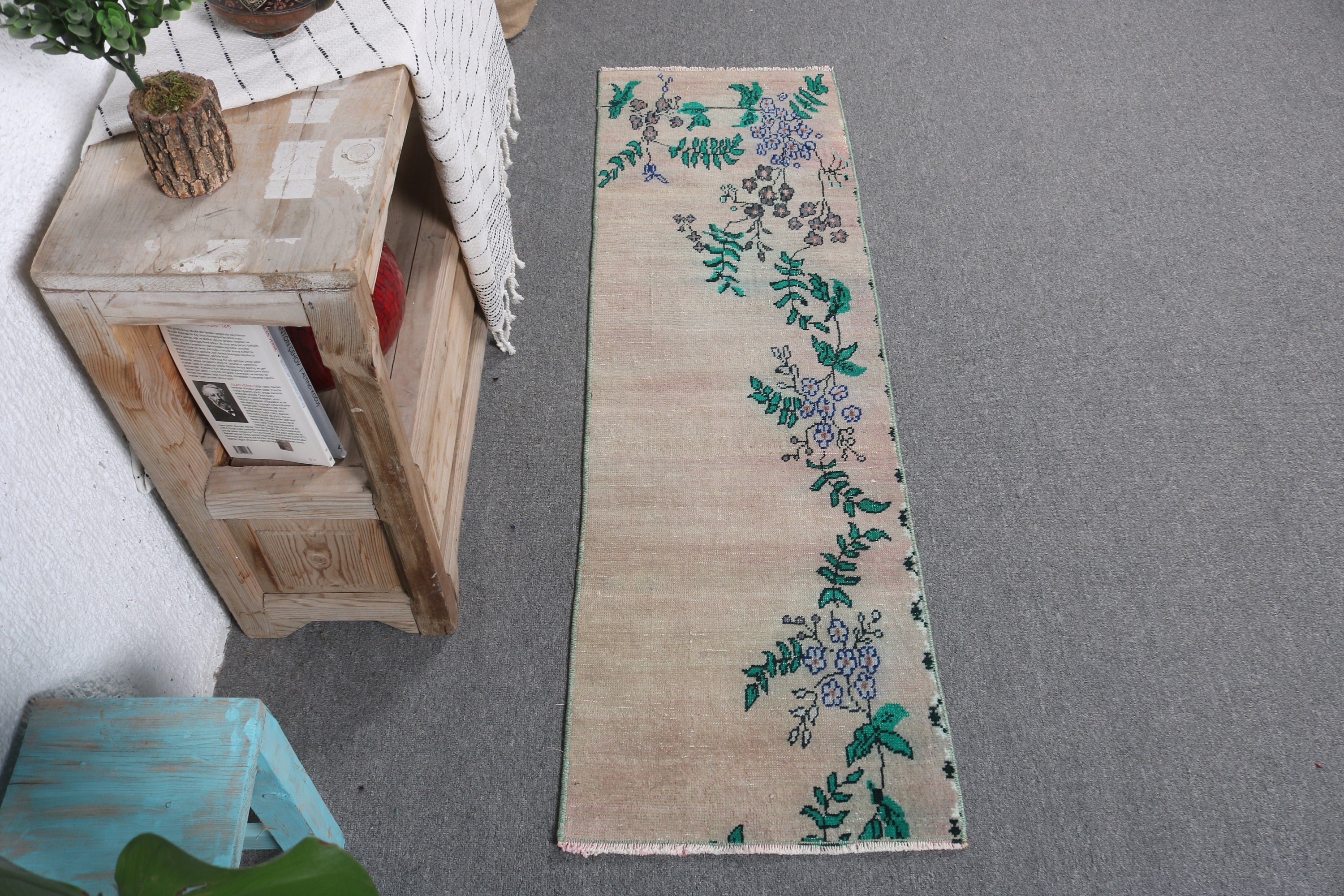 Modern Rug, Flatweave Rug, Bedroom Rugs, Oriental Rugs, Vintage Rugs, Green  1.5x4.8 ft Small Rugs, Turkish Rug, Car Mat Rugs