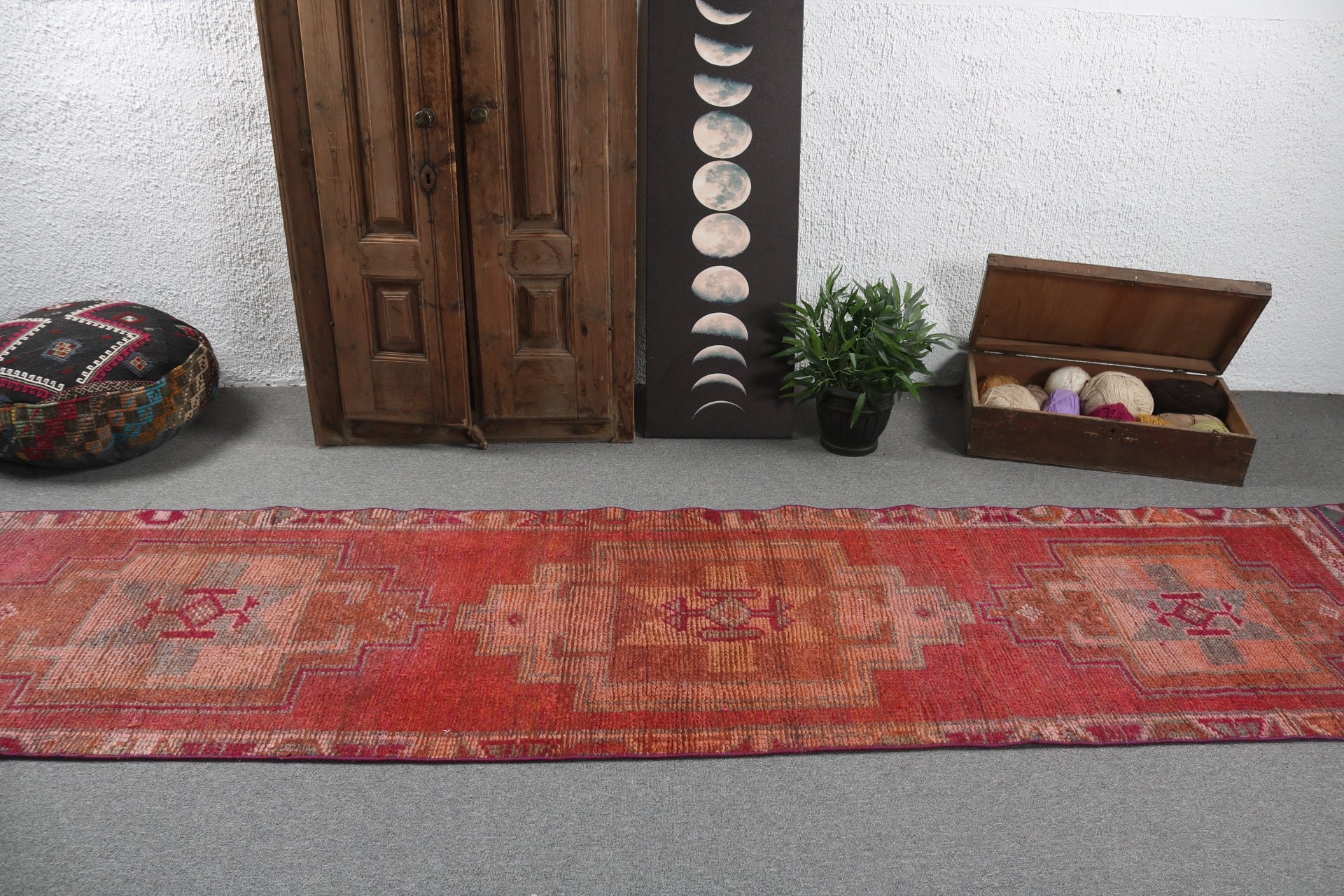 Etnik Halı, Mutfak Halısı, Vintage Halılar, Türk Halıları, 2,8x12,1 ft Runner Halısı, Vintage Runner Halısı, Bildiri Halısı, Pembe Yer Halıları, Merdiven Halısı