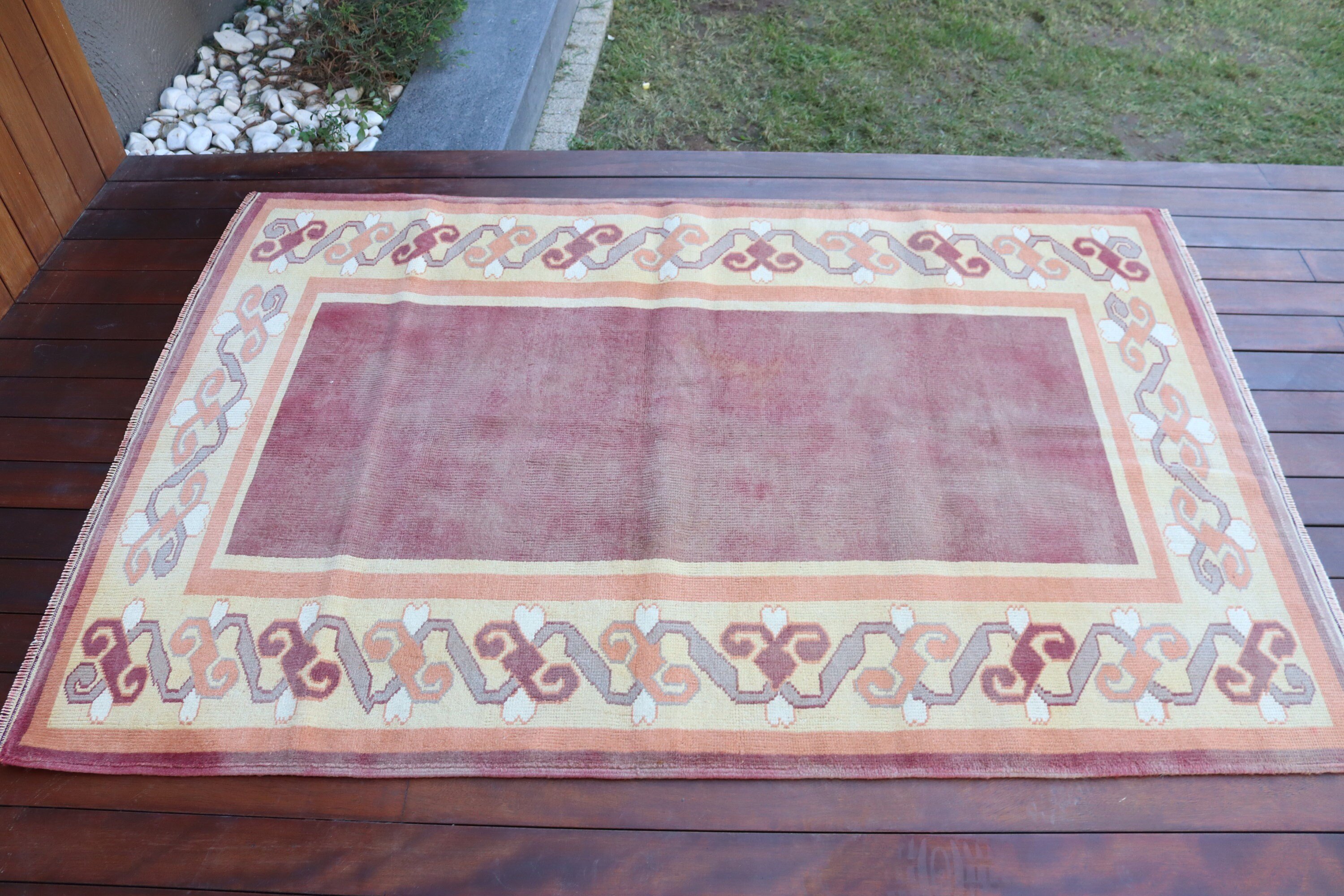 El Dokuma Halılar, Dekoratif Halı, 3.8x5.9 ft Accent Halı, Türk Halıları, Yatak Odası Halısı, Vintage Halı, Mor Yün Halı, Antika Halılar, Kabile Halısı