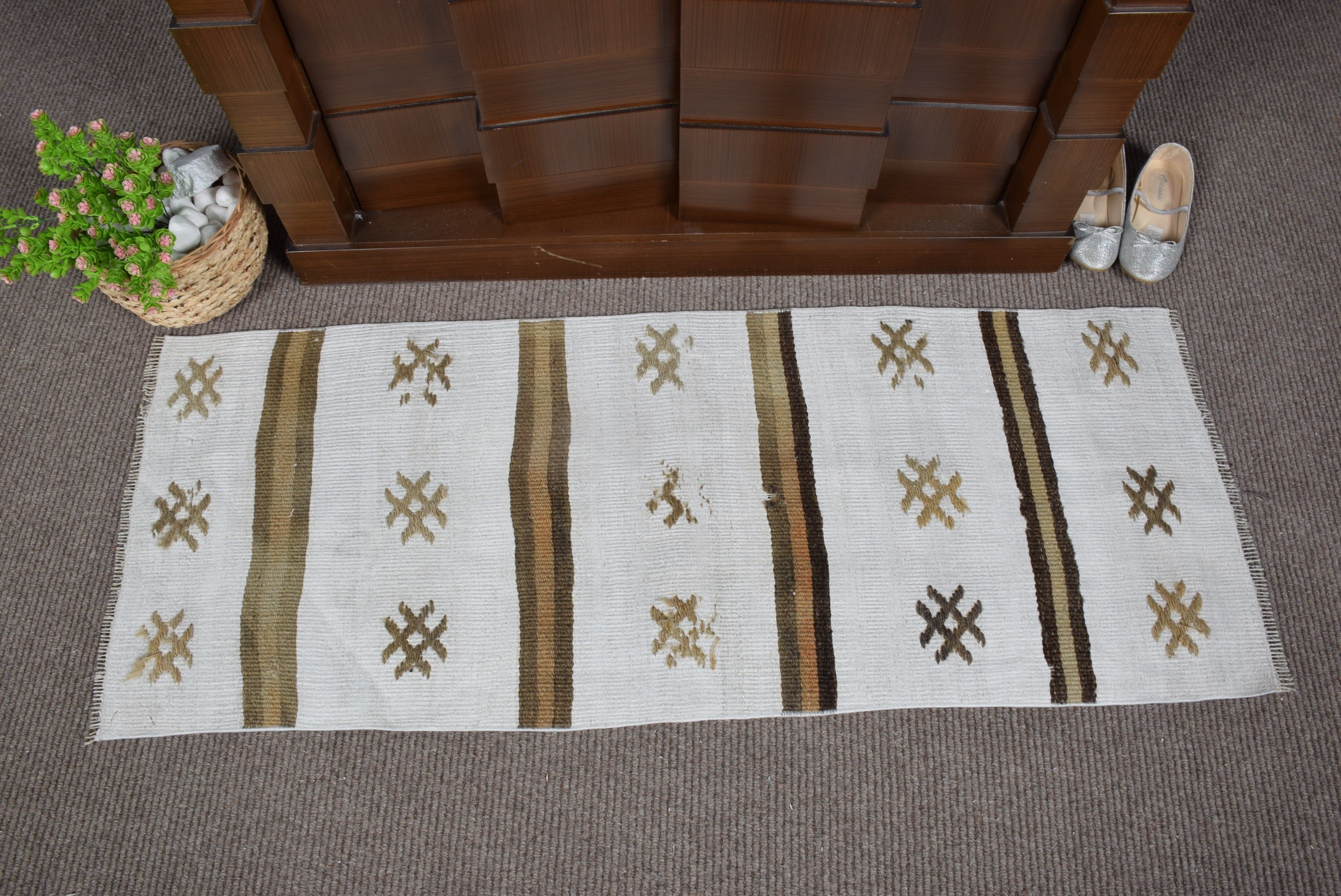 Cool Rug, Bathroom Rug, 1.7x4.3 ft Small Rug, Vintage Rug, Door Mat Rugs, Rugs for Entry, Bedroom Rug, Beige Home Decor Rug, Turkish Rug