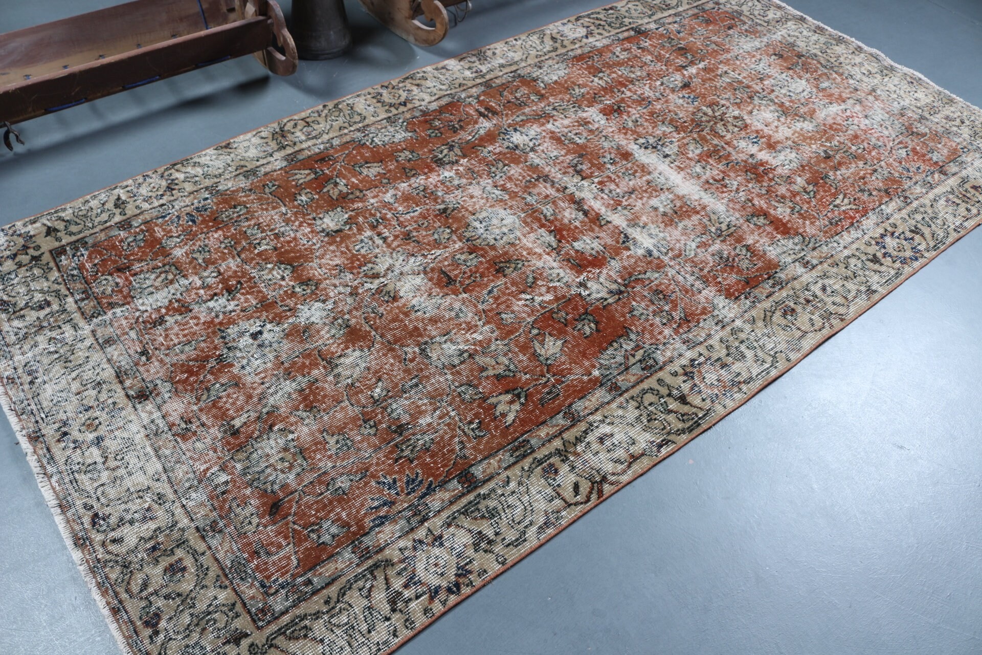 Türk Halısı, 4.5x8.8 ft Alan Halısı, Ev Dekorasyonu Halıları, Kırmızı Yatak Odası Halısı, Zemin Halıları, İç Mekan Halısı, Vintage Halılar, Mutfak Halıları