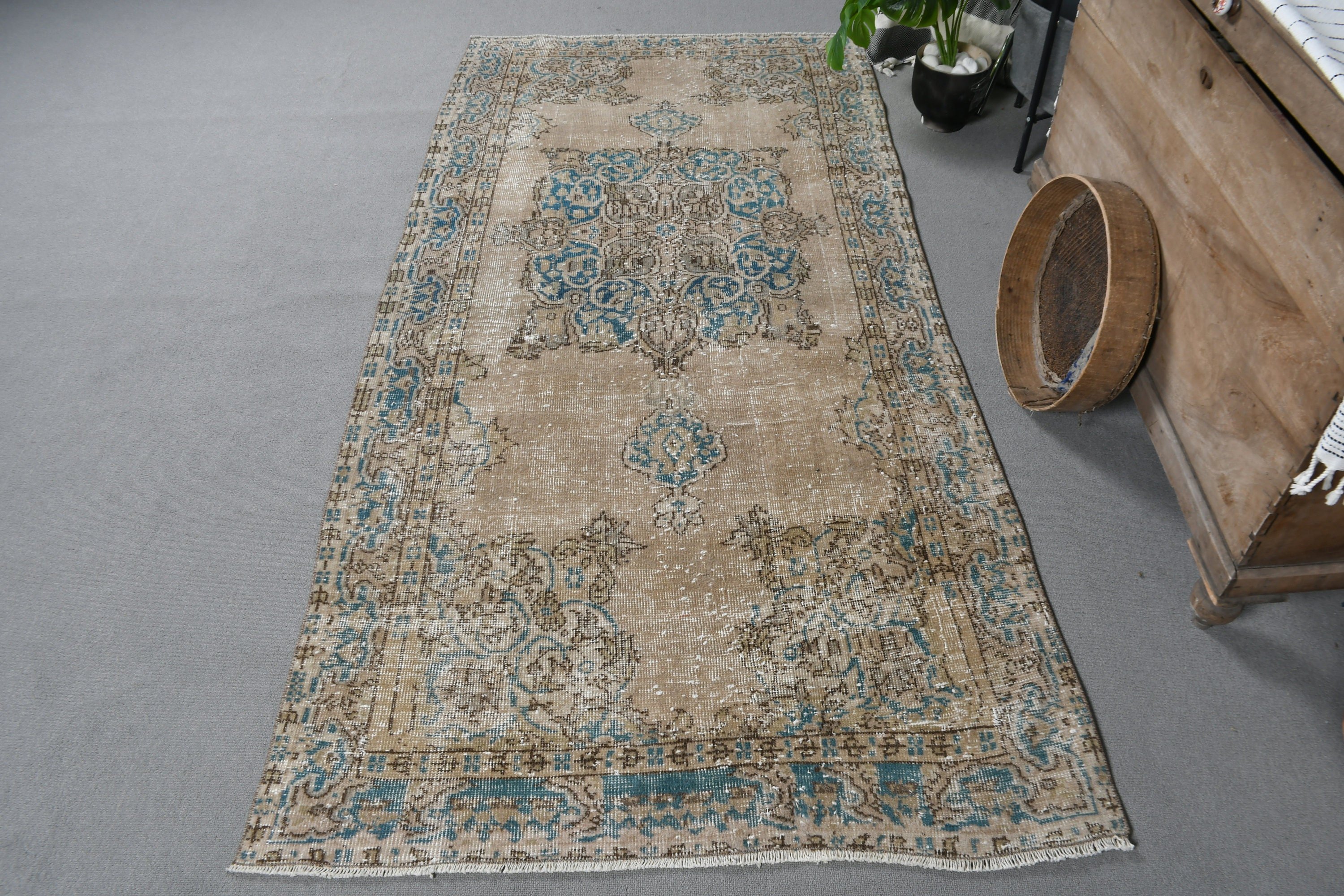 Oushak Halı, Boho Halı, Vintage Halı, Ev Dekorasyonu Halıları, Bej Antika Halı, Türk Halısı, 3.7x7.2 ft Alan Halıları, Yer Halıları, Oturma Odası Halıları