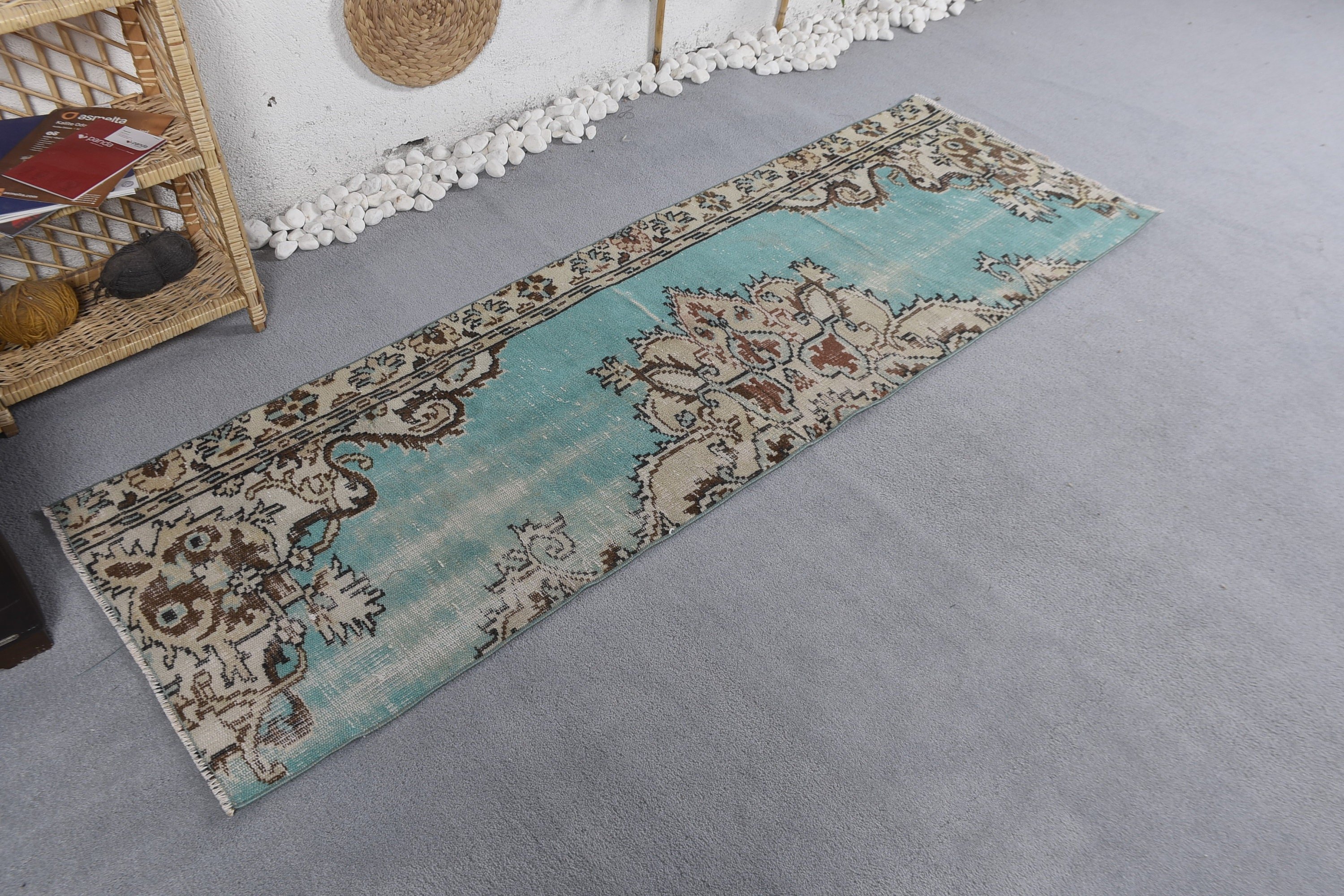 Turkish Rug, Floor Rug, Rugs for Hallway, 2.4x7.2 ft Runner Rug, Vintage Rug, Corridor Rugs, Office Rug, Blue Anatolian Rugs, Oriental Rugs