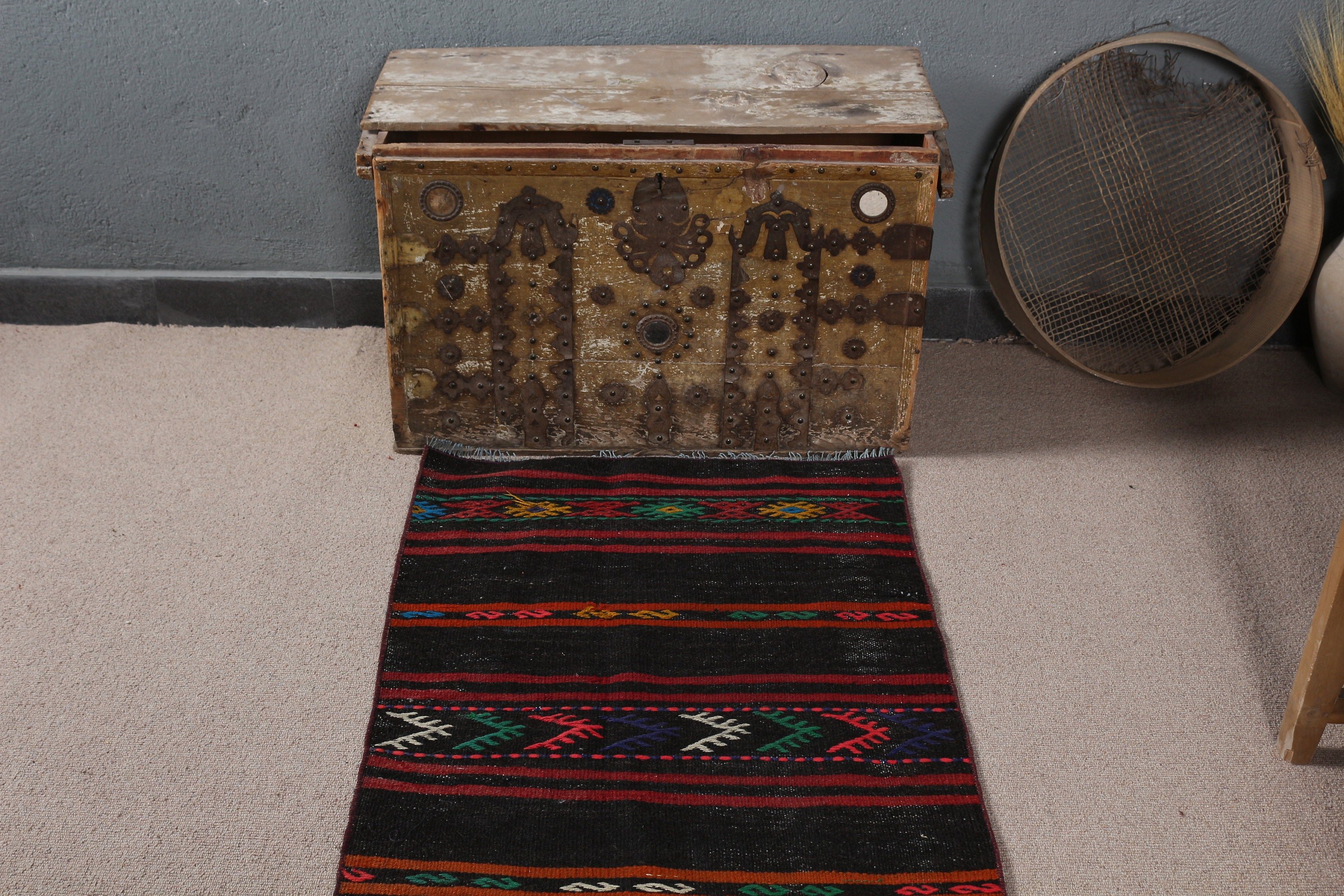 Antique Rug, 2.3x5.9 ft Runner Rug, Hallway Rug, Dorm Rug, Oushak Rug, Vintage Rug, Black Bedroom Rug, Rugs for Kitchen, Turkish Rug, Kilim