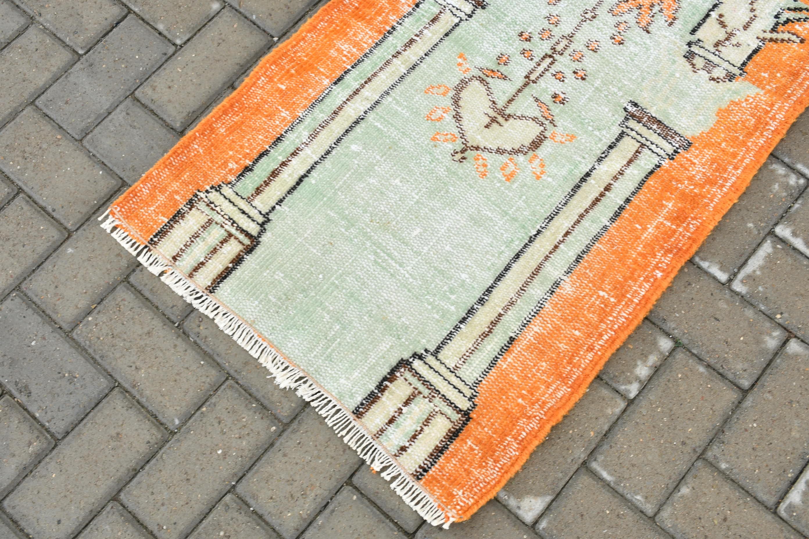 Cute Bath Mat Rugs, Wool Rug, 2.1x3.5 ft Small Rug, Bedroom Rugs, Orange Oriental Rug, Entry Rug, Oriental Rug, Turkish Rug, Vintage Rug