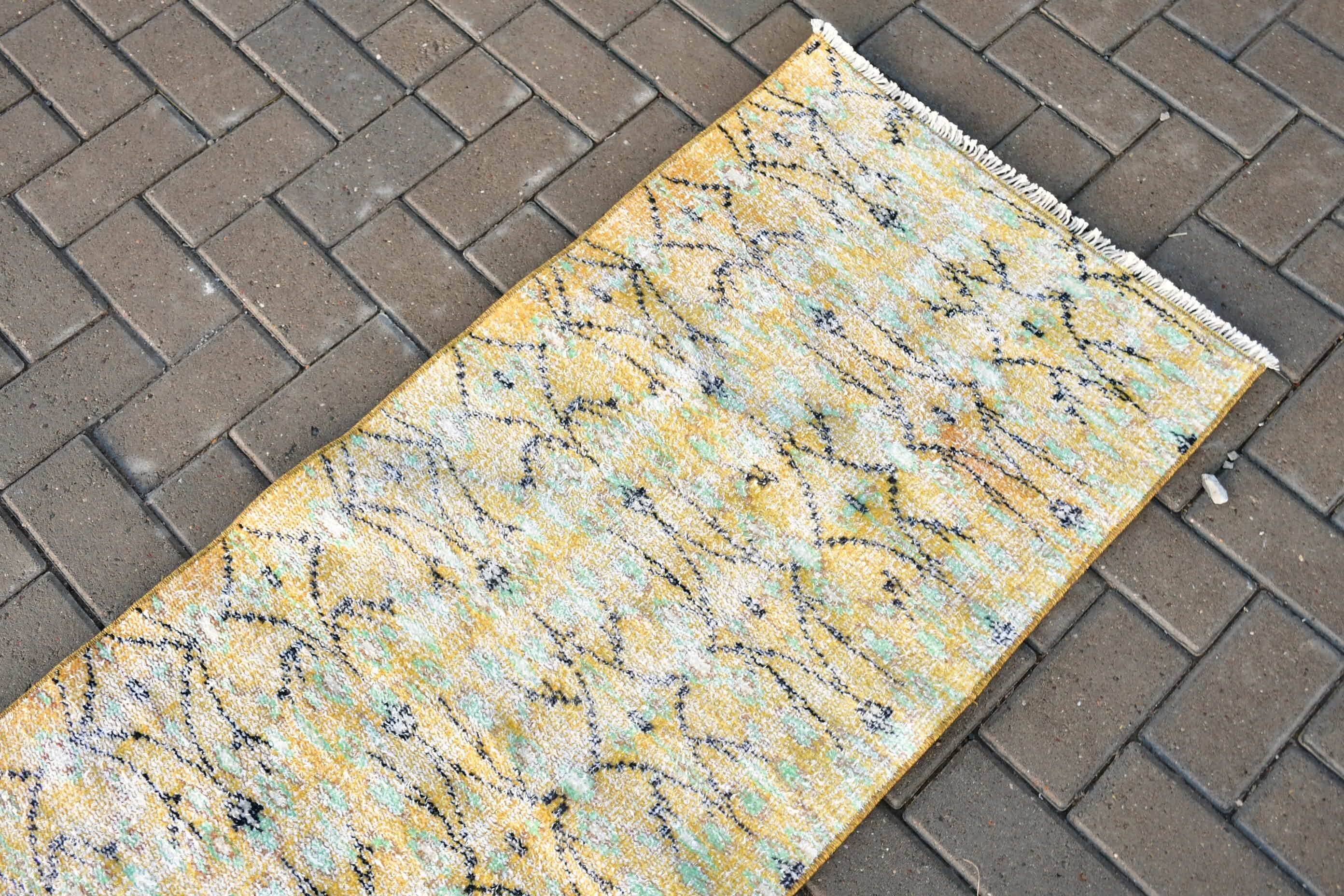 Bright Rugs, 2x5.5 ft Runner Rug, Cool Rug, Vintage Rug, Moroccan Rug, Corridor Rugs, Yellow Oushak Rug, Rugs for Runner, Turkish Rug