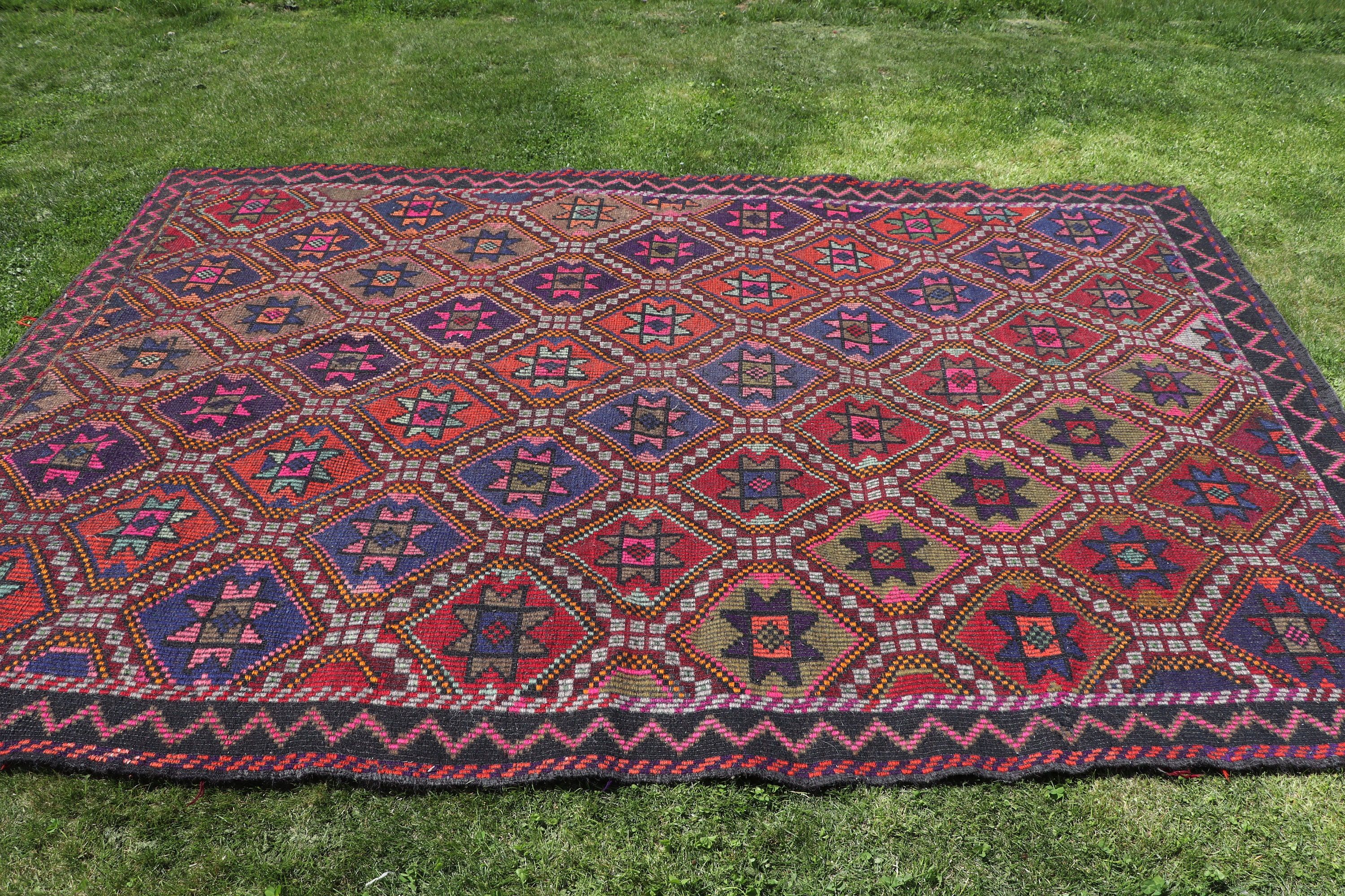 Büyük Vintage Halılar, Antika Halı, Yün Halılar, 6.6x9.6 ft Büyük Halı, Büyük Oushak Halıları, Türk Halıları, Siyah Açıklama Halısı, Vintage Halı, Kilim