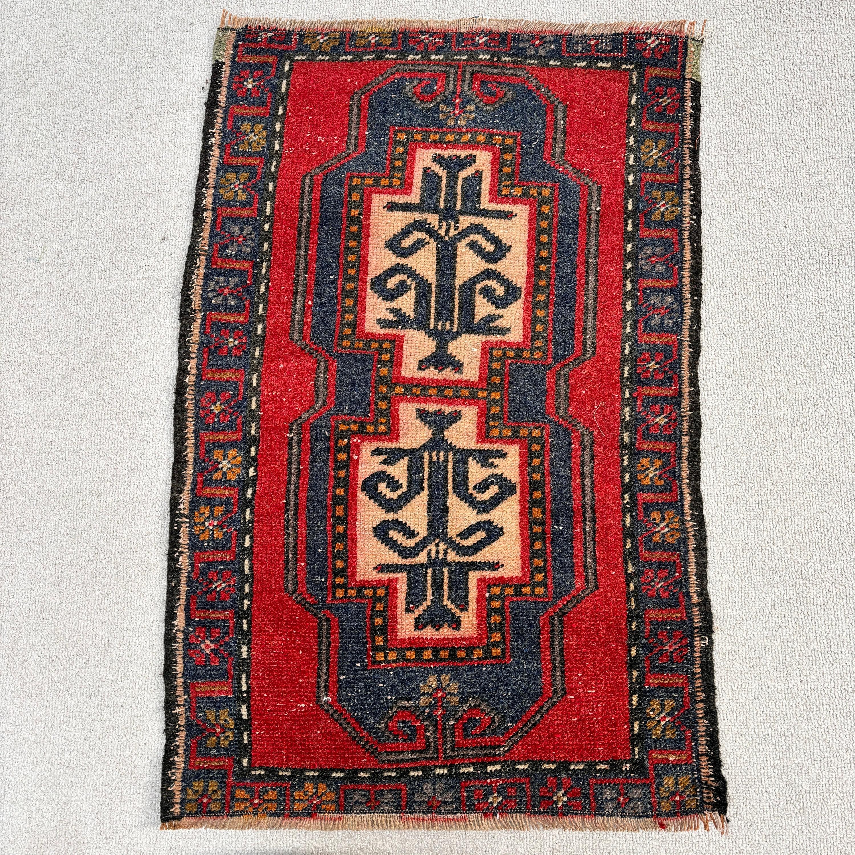 Geometrik Halılar, Küçük Boho Halılar, Kırmızı 1.7x2.6 ft Küçük Halı, Küçük Alan Halıları, Vintage Halı, Fas Halıları, Türk Halıları