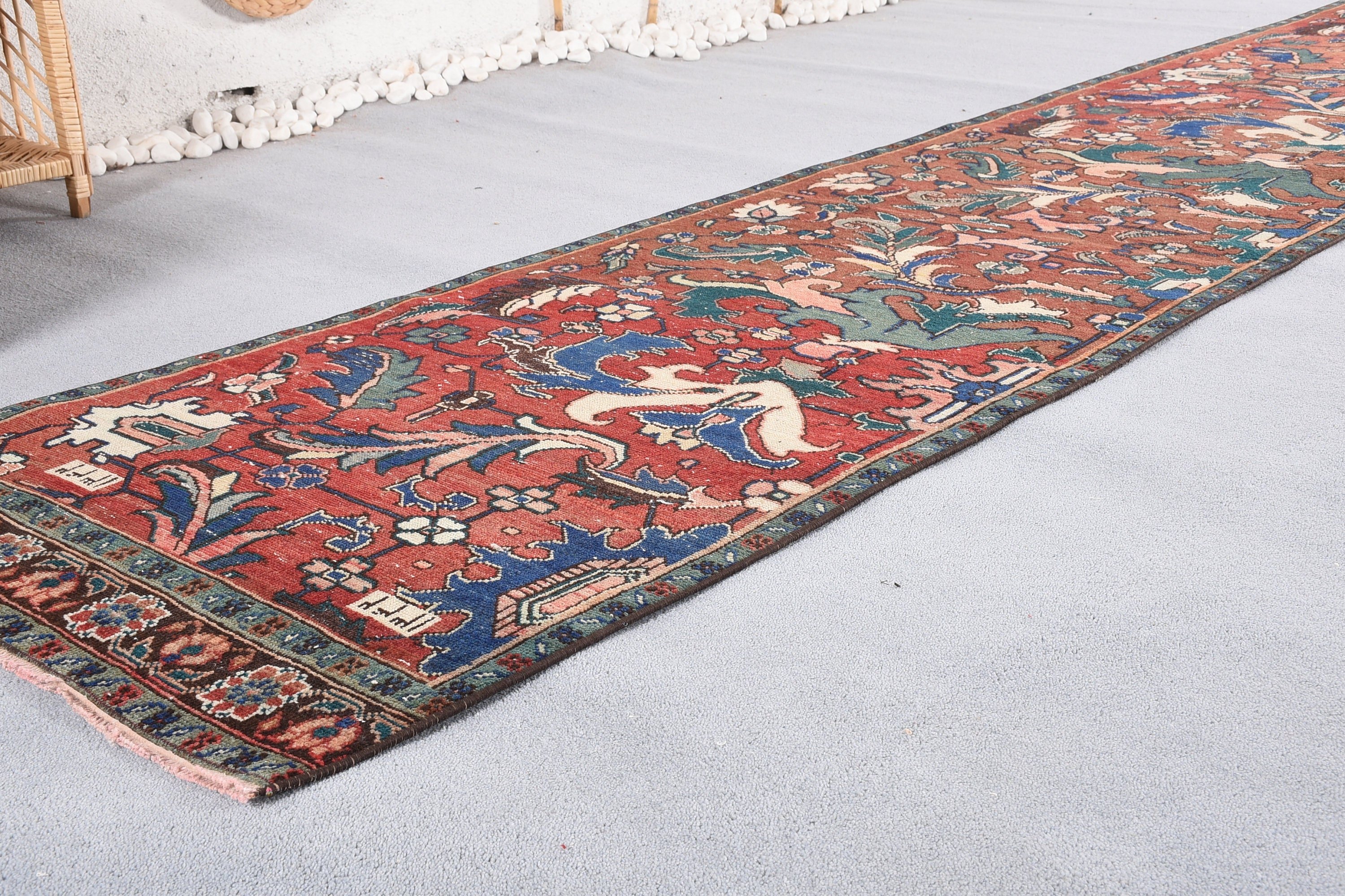 Kahverengi 2.7x13.8 ft Koşucu Halısı, Merdiven Halısı, Koridor Halısı, Vintage Halılar, Türk Halıları, Havalı Halılar, Koridor Halıları