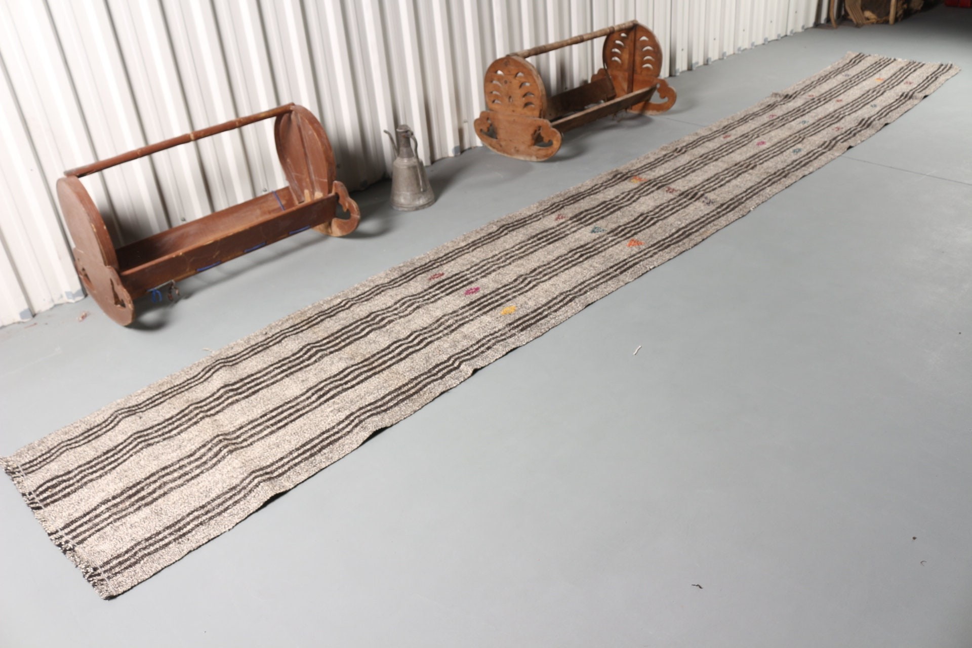 Vintage Rug, Aztec Rugs, Turkish Rug, Stair Rug, Wool Rug, Corridor Rug, Beige  2.5x18.3 ft Runner Rug, Kilim