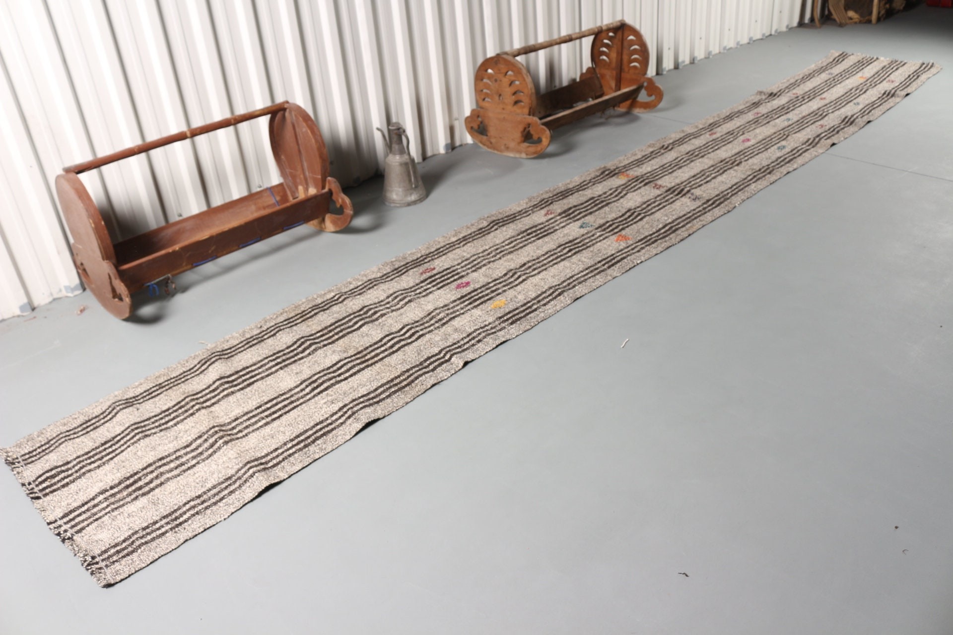 Vintage Halı, Aztek Halıları, Türk Halısı, Merdiven Halısı, Yün Halısı, Koridor Halısı, Bej 2.5x18.3 ft Runner Halısı, Kilim