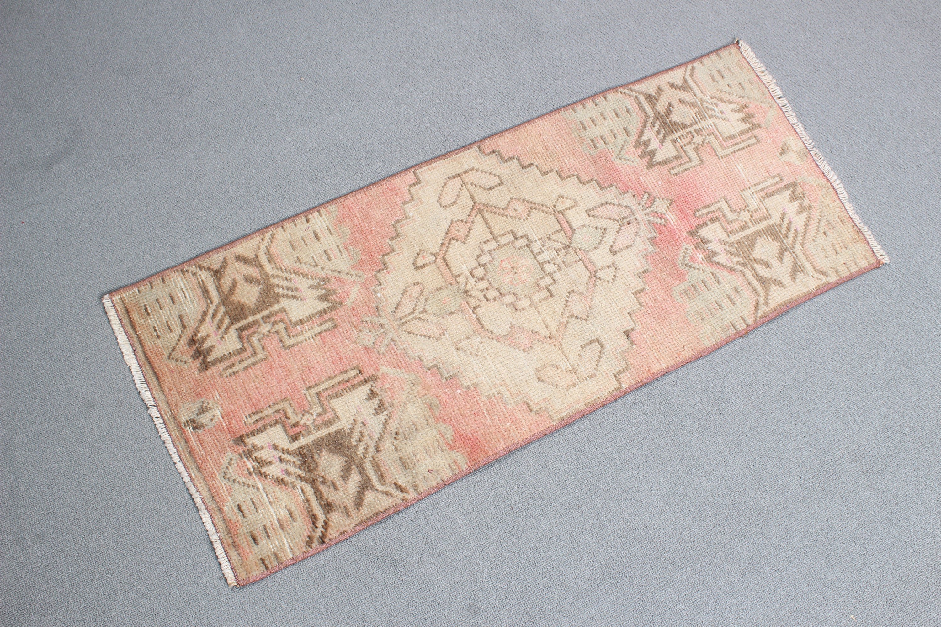 Small Area Rugs, Turkish Rug, 1.3x3.1 ft Small Rugs, Rugs for Entry, Bath Rug, Vintage Rug, Kitchen Rug, Antique Rug, Pink Neutral Rugs