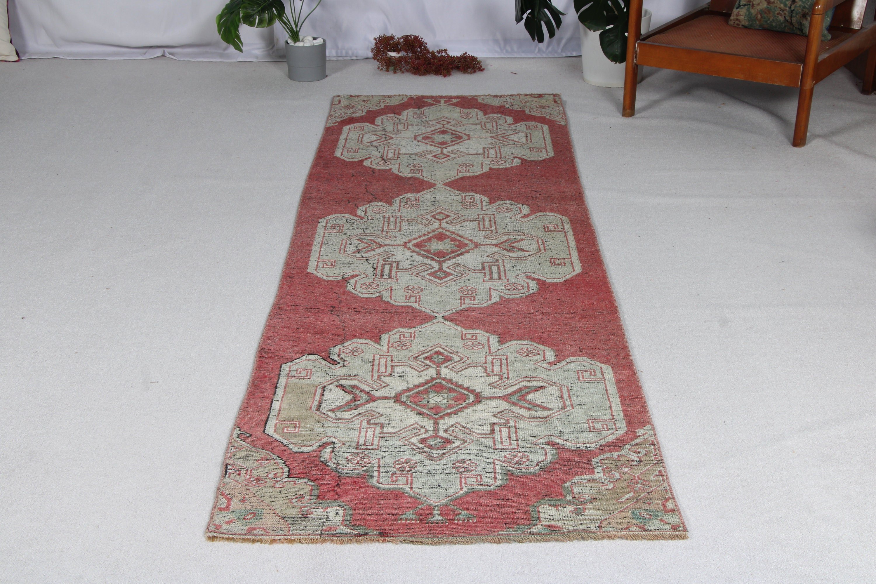 Anatolian Rug, Turkish Rugs, Rugs for Hallway, Kitchen Rug, Red Oriental Rug, Vintage Runner Rugs, 2.9x9.5 ft Runner Rugs, Vintage Rugs