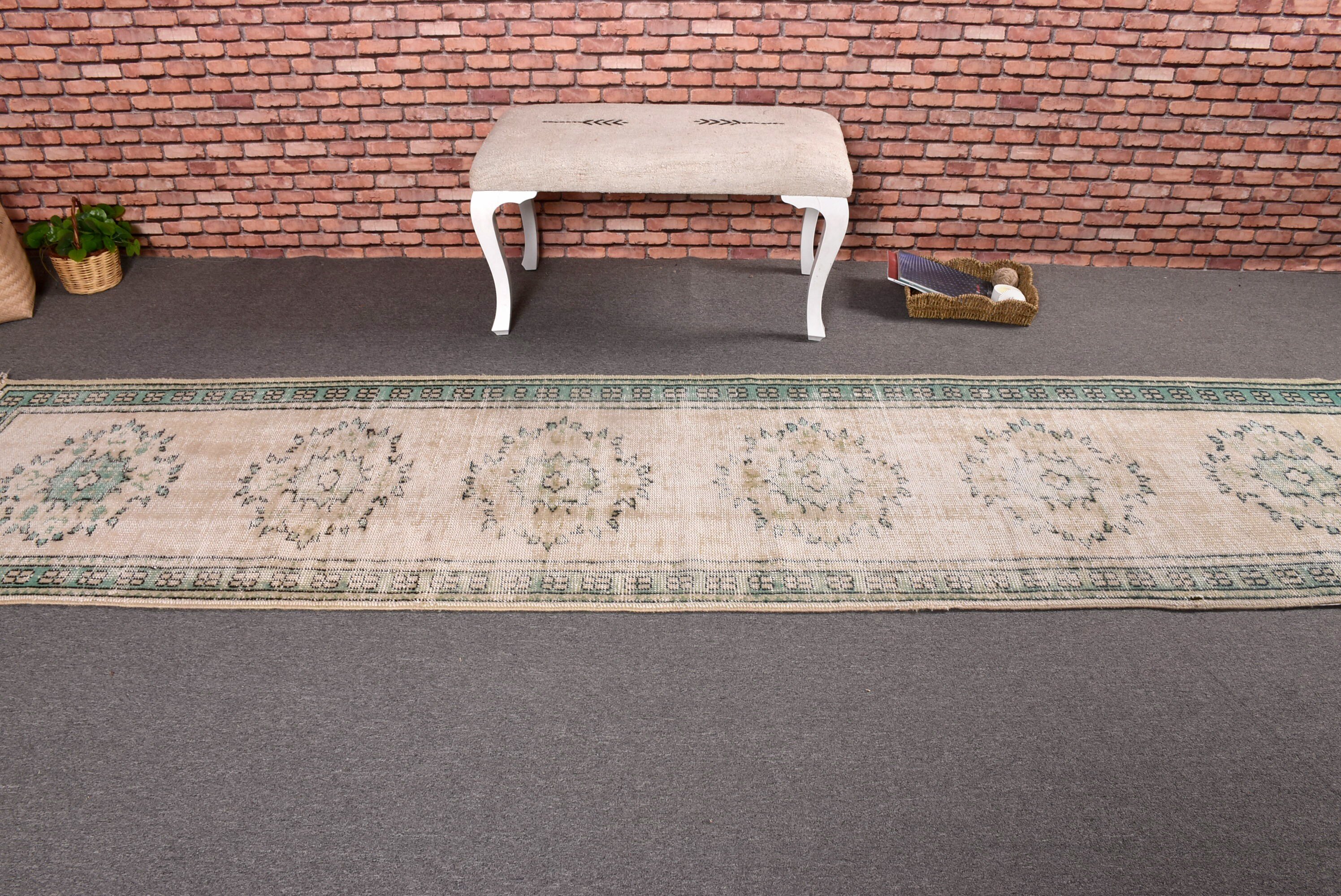 Vintage Runner Halıları, Türk Halısı, Boho Halısı, Vintage Halısı, Uzun Koşucu Halıları, Bej İfade Halıları, 2,7x11,3 ft Runner Halısı