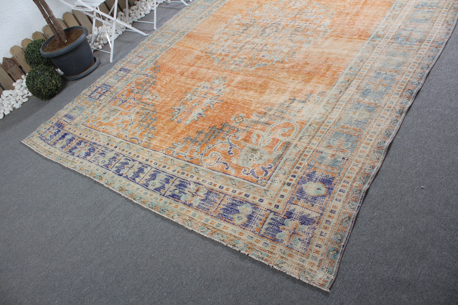 Dining Room Rug, Orange Oushak Rug, Vintage Rug, 7.3x10.2 ft Oversize Rug, Natural Rug, Kitchen Rug, Salon Rug, Moroccan Rugs, Turkish Rug