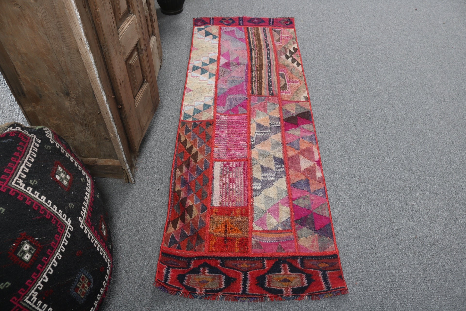 Cool Rug, Handwoven Rug, Turkish Rug, Hallway Rug, Pink Oriental Rug, Office Rugs, 2.1x5.9 ft Runner Rug, Long Runner Rugs, Vintage Rugs