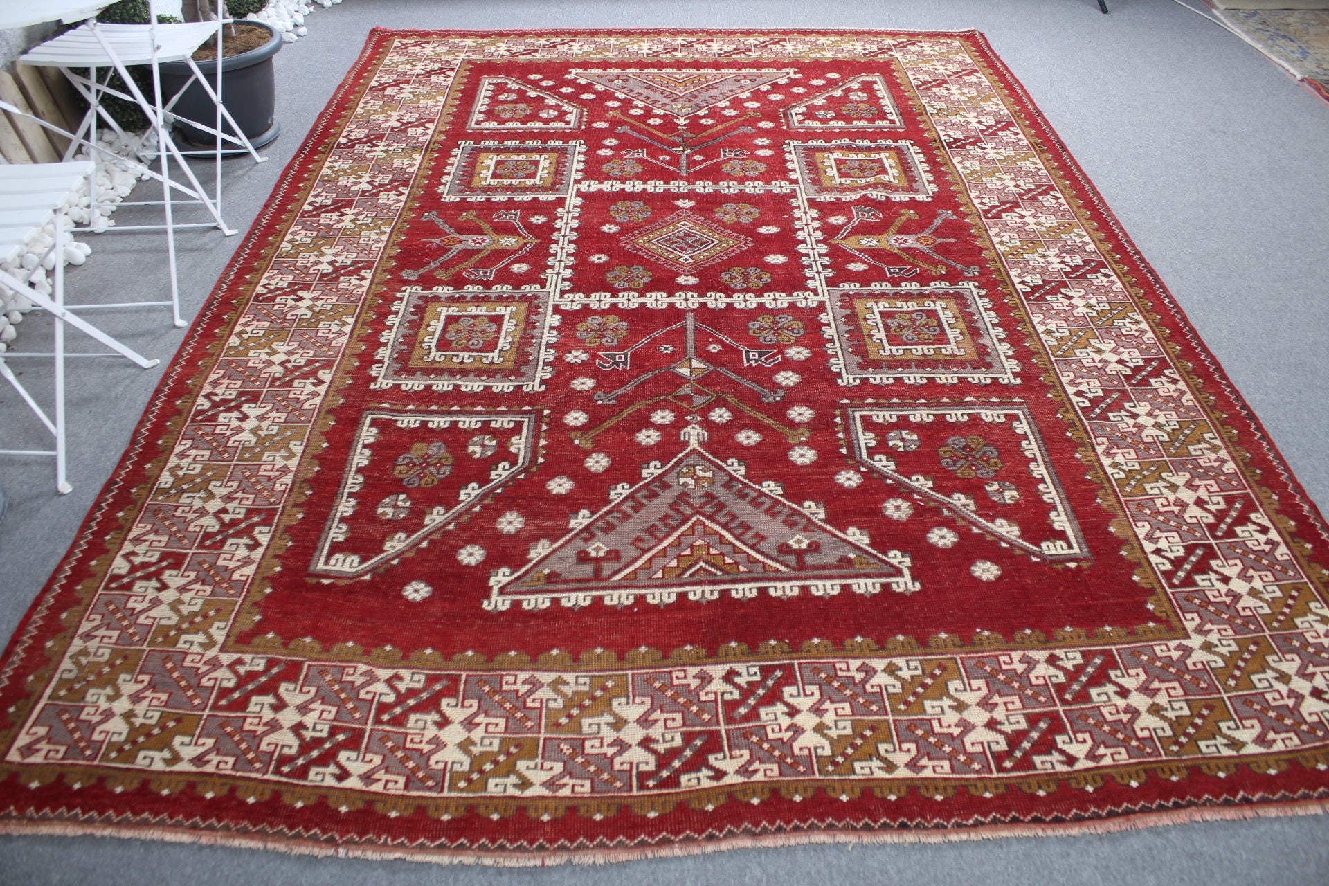 Oturma Odası Halısı, 7.6x10.7 ft Büyük Boy Halı, Havalı Halı, Salon Halısı, Vintage Halı, Antika Halı, Türk Halısı, Kırmızı Fas Halısı, Soyut Halı