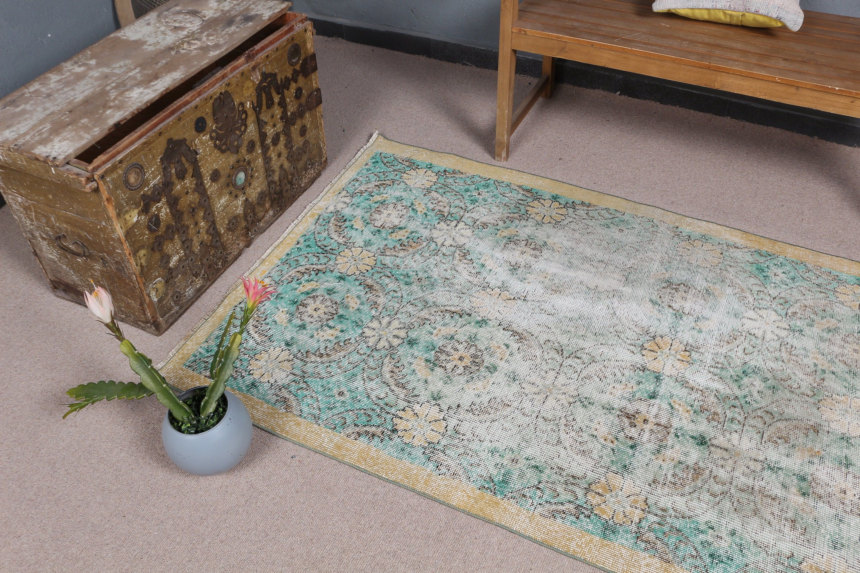 Green Kitchen Rugs, Bedroom Rugs, Rugs for Indoor, Moroccan Rug, Turkish Rugs, 3.7x6.5 ft Area Rug, Vintage Rugs, Floor Rug