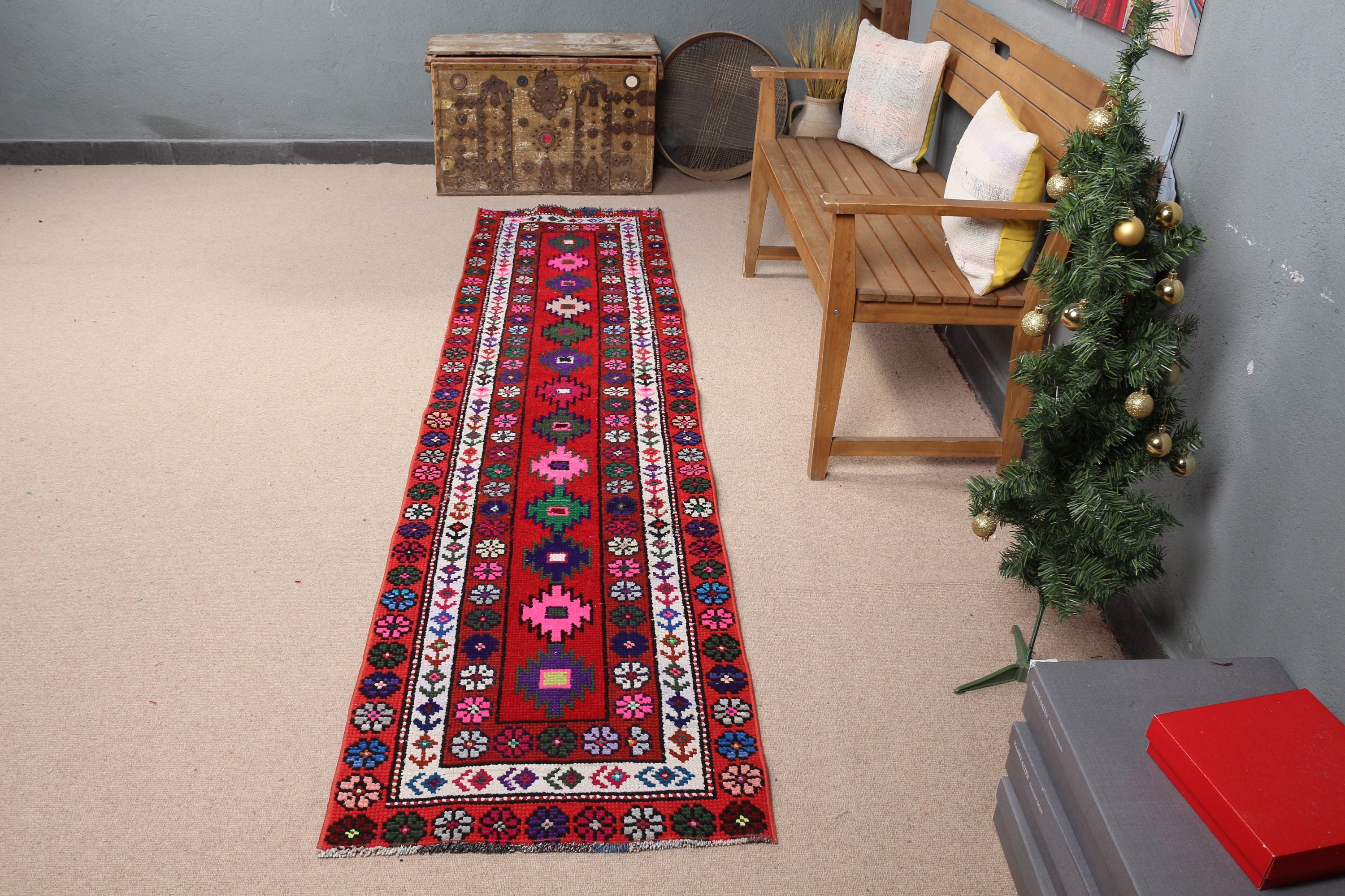 Vintage Halı, Runner Halıları, Yün Halı, Türk Halıları, Antika Halı, 2.1x9.2 ft Runner Halısı, Pembe Antika Halılar, Etnik Halılar, Koridor Halısı