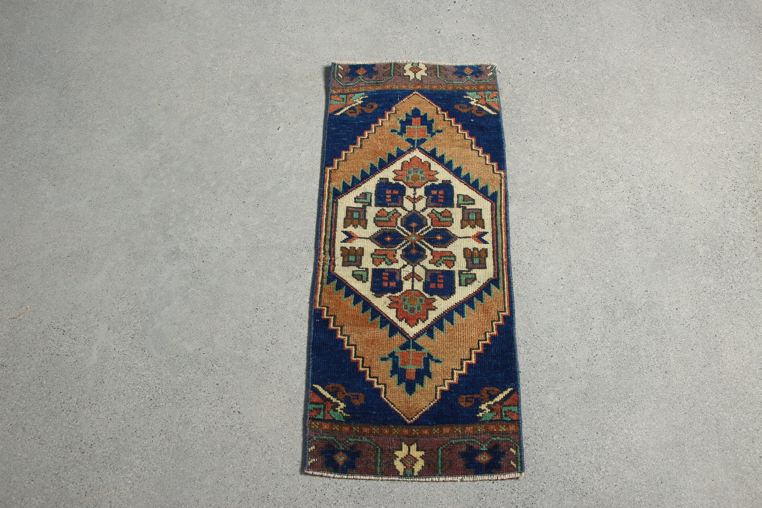 Blue Wool Rug, Vintage Rug, Turkish Rug, Bedroom Rug, Entry Rug, 1.2x3.1 ft Small Rug, Anatolian Rugs, Antique Rugs, Rugs for Bedroom