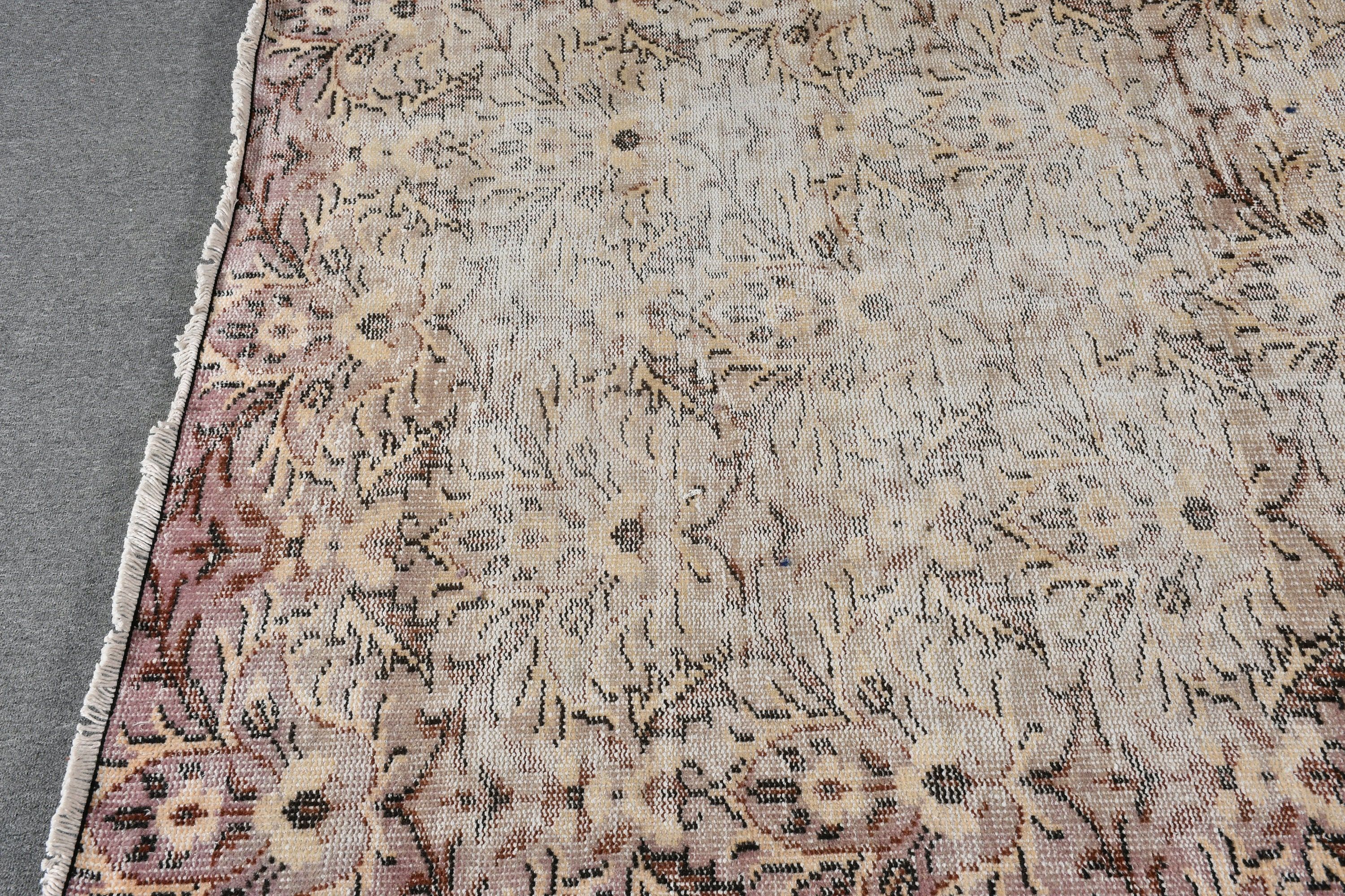 Wool Rug, Dining Room Rug, Rugs for Living Room, Vintage Rugs, Beige Floor Rug, Salon Rug, Oriental Rugs, Turkish Rugs, 5x8.2 ft Large Rug