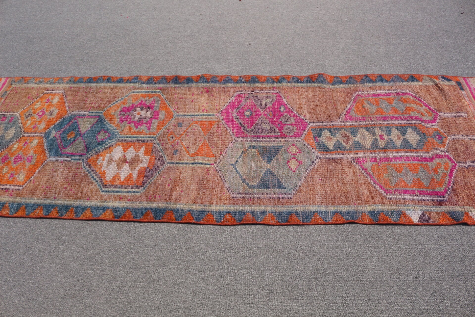 2.8x9.3 ft Runner Rug, Oushak Rug, Floor Rugs, Brown Wool Rugs, Art Rug, Cute Rugs, Hallway Rug, Rugs for Runner, Turkish Rug, Vintage Rug