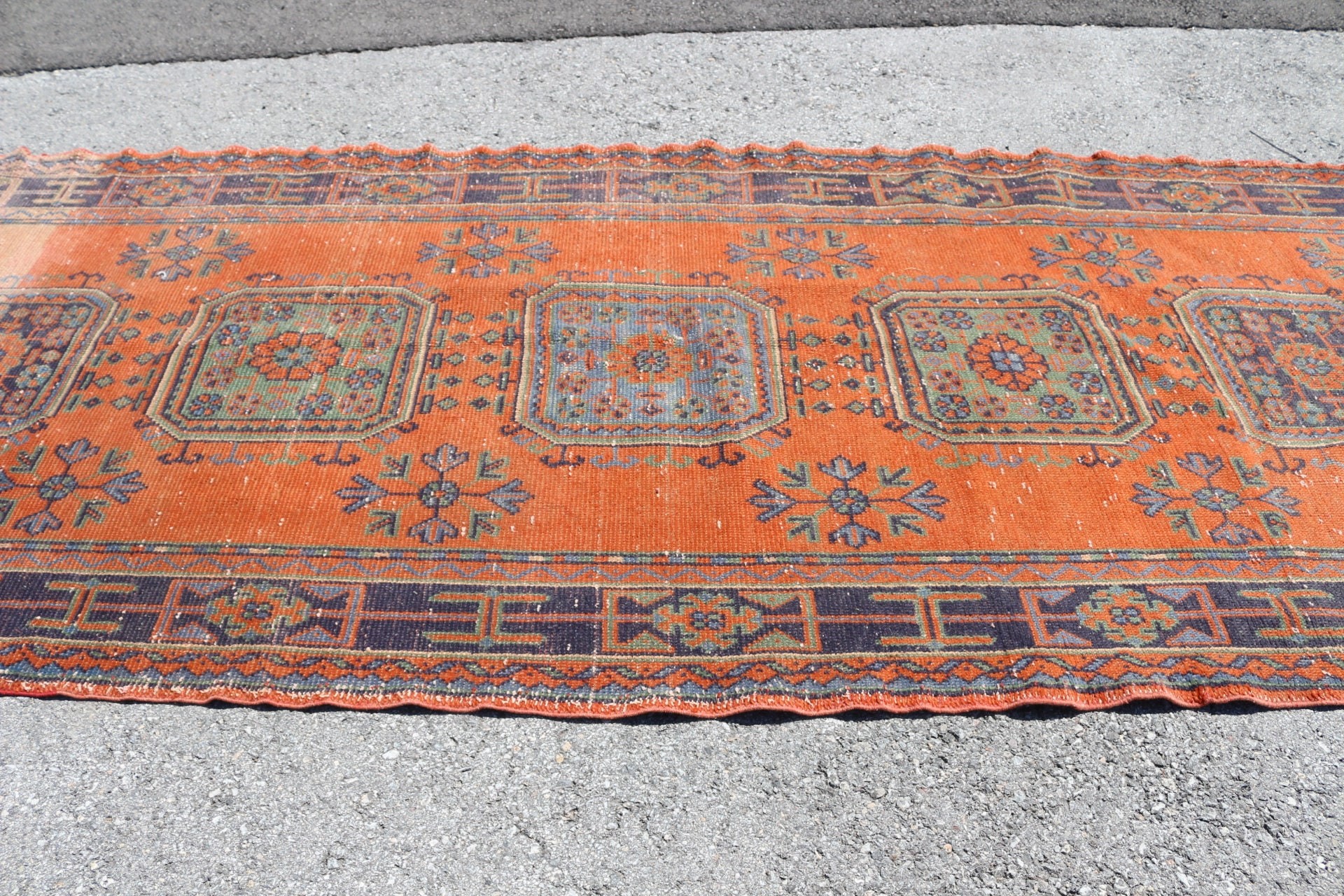 Soluk Halı, Salon Halısı, Mavi Mutfak Halıları, Oturma Odası Halıları, Türk Halıları, Vintage Halı, Oushak Halıları, 4.7x11.7 ft Büyük Halılar, Antika Halı