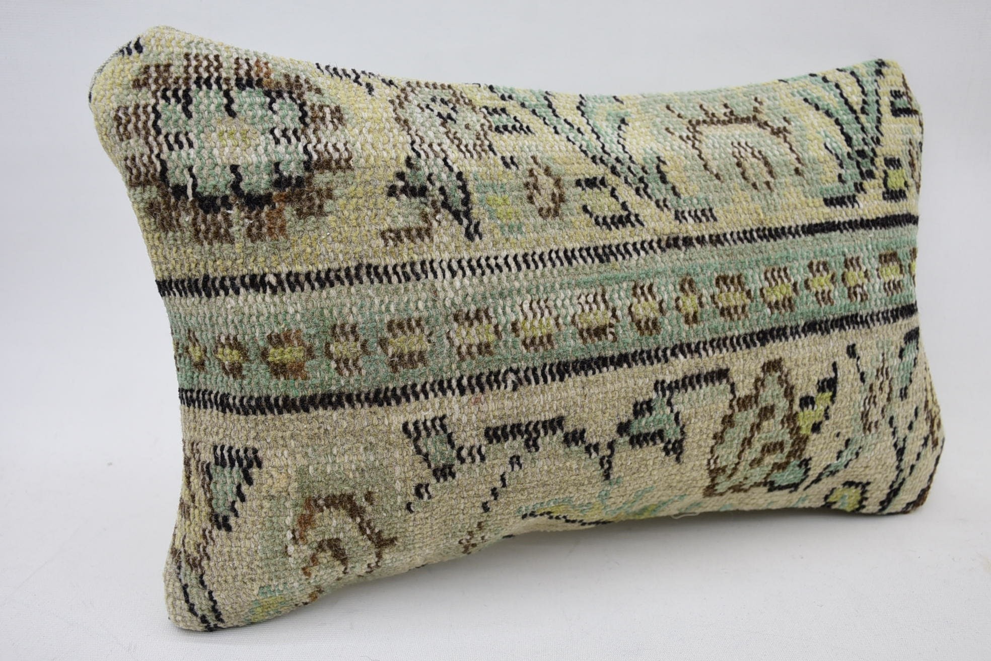 Turkish Pillow, Kilim Cushion Sham, Handmade Rug Seat Cushion Cover, Tapestry Cushion Case, 12"x20" Beige Pillow, Vintage Kilim Pillow