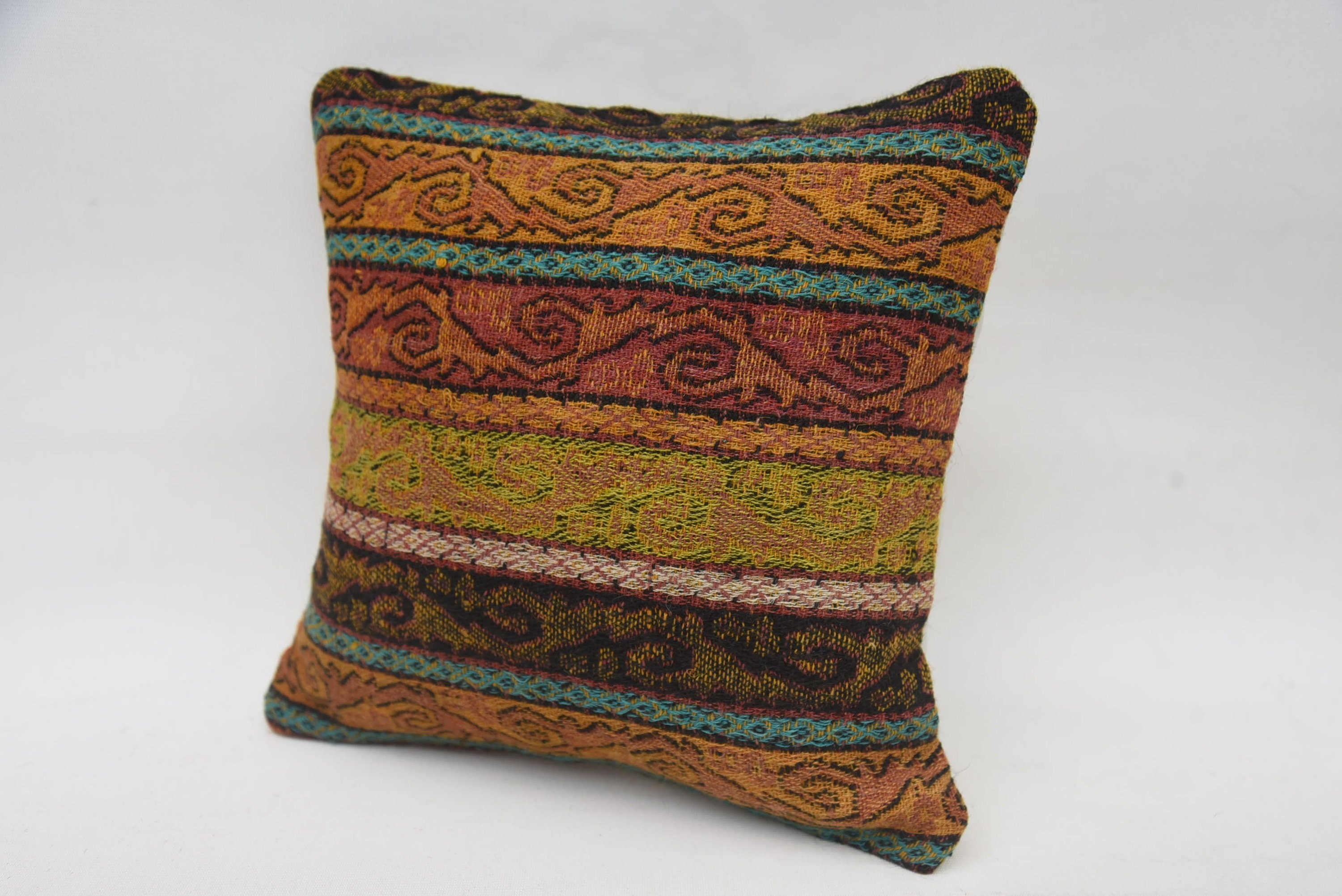 12"x12" Orange Cushion Cover, Antique Pillows, Kilim Cushion Sham, Vintage Kilim Throw Pillow, Wool Kilim Pillow Cushion Cover