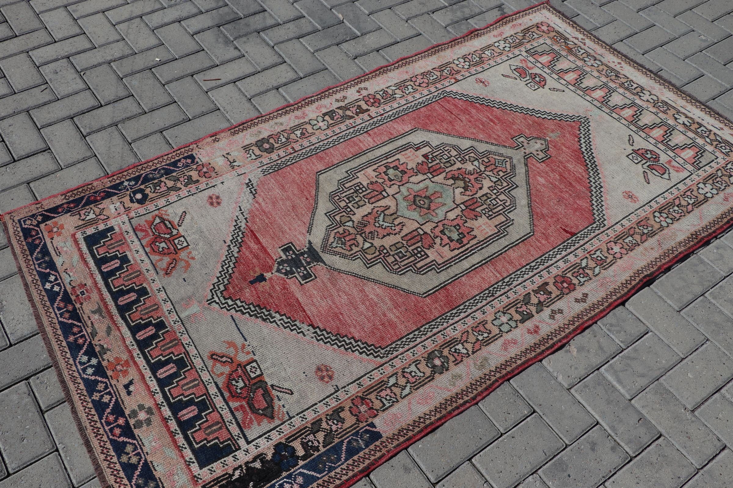 Floor Rug, Turkish Rugs, Oushak Rugs, Rugs for Bedroom, Vintage Rug, Kitchen Rug, Vintage Decor Rugs, Red  3.7x6.8 ft Area Rug