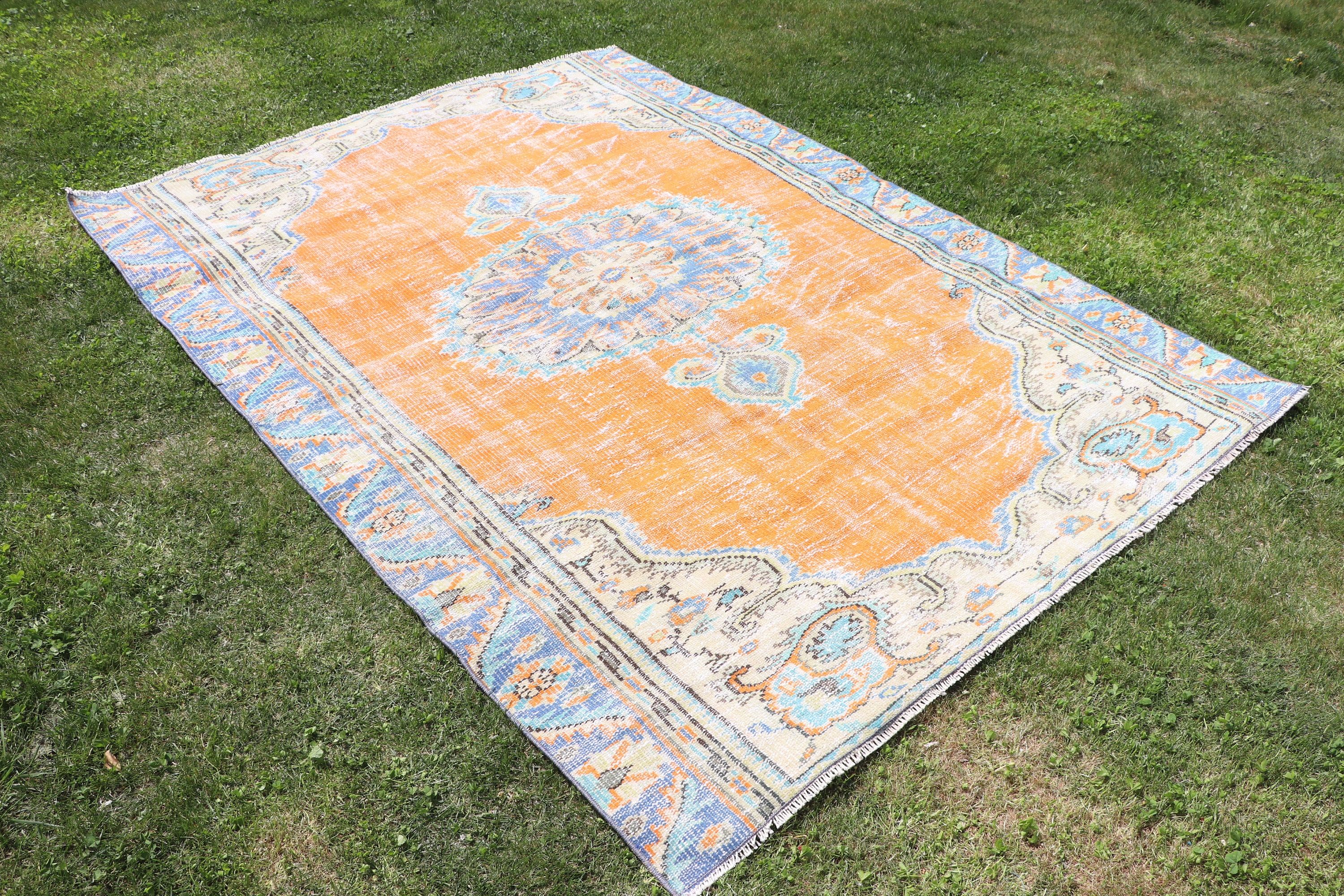 Bedroom Rug, Kitchen Rug, Orange Oriental Rug, Vintage Rug, Rugs for Area, 5.2x7.2 ft Area Rug, Turkish Rugs, Floor Rugs