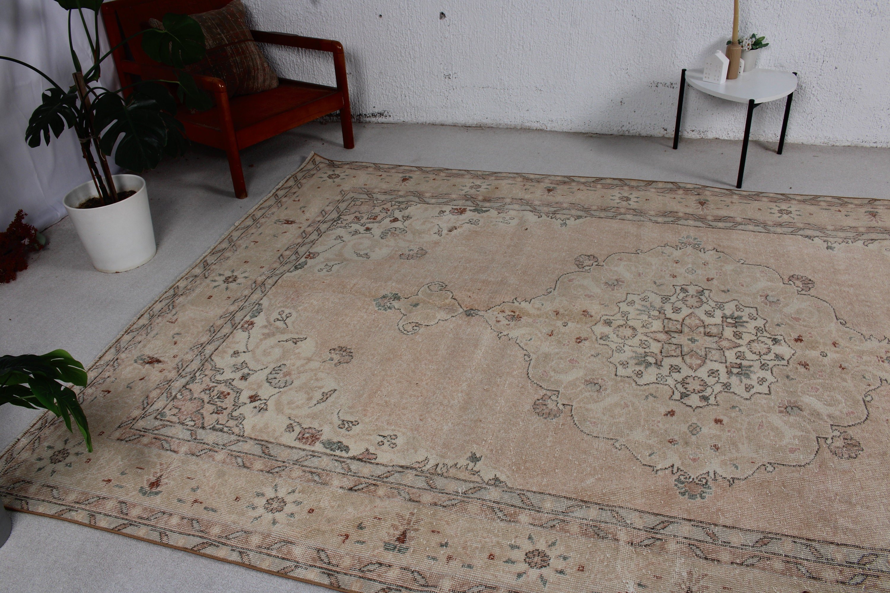 6.6x10.6 ft Büyük Halılar, Vintage Halılar, Büyük Vintage Halı, Bej Nötr Halı, Oturma Odası Halısı, Yer Halısı, Nötr Halılar, Türk Halısı, Boho Halısı