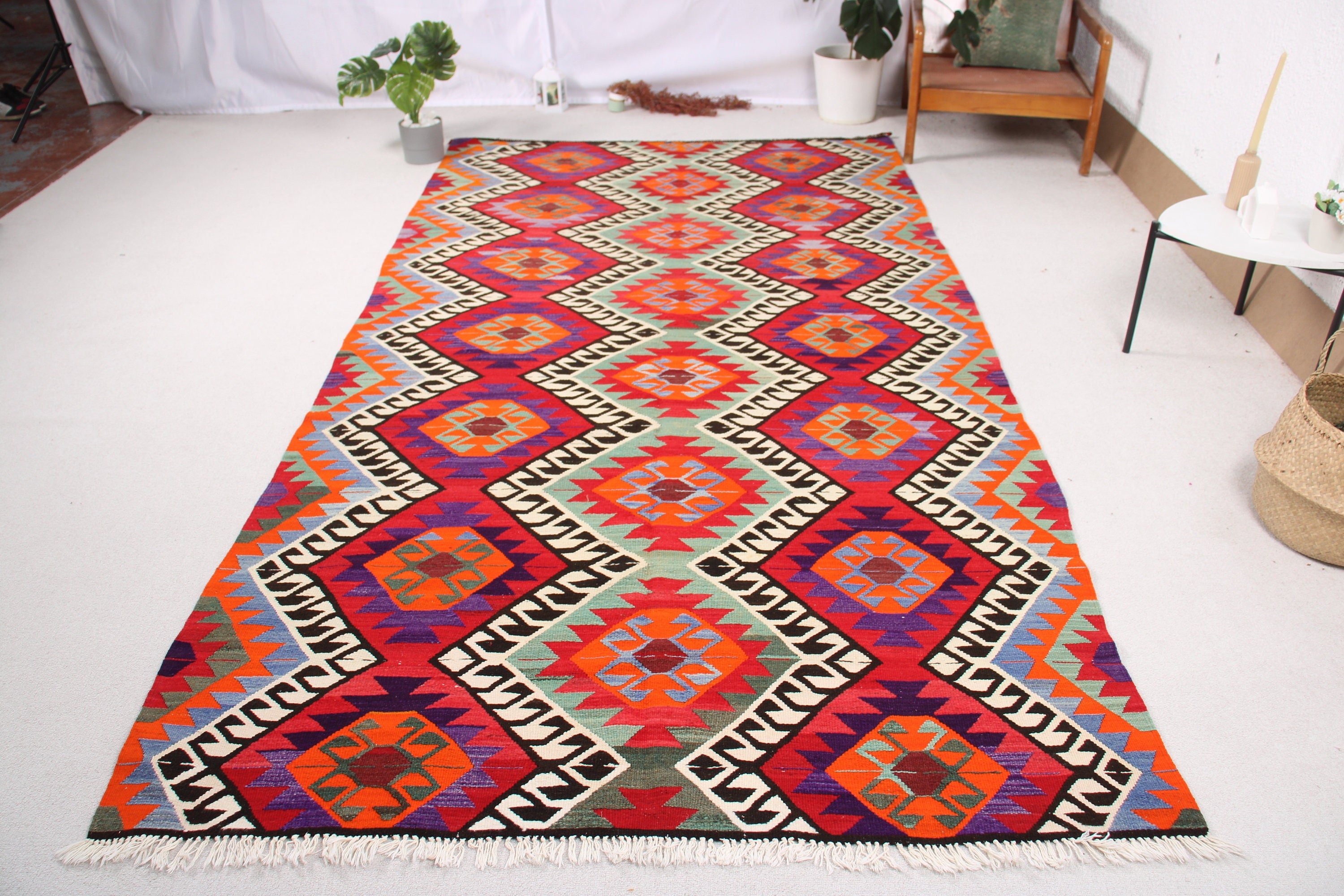 Kırmızı Anadolu Halısı, Vintage Halı, Türk Halısı, Yatak Odası Halısı, 5.4x10.4 ft Büyük Halılar, Büyük Oushak Halıları, Kilim, Havalı Halılar, El Dokuma Halı