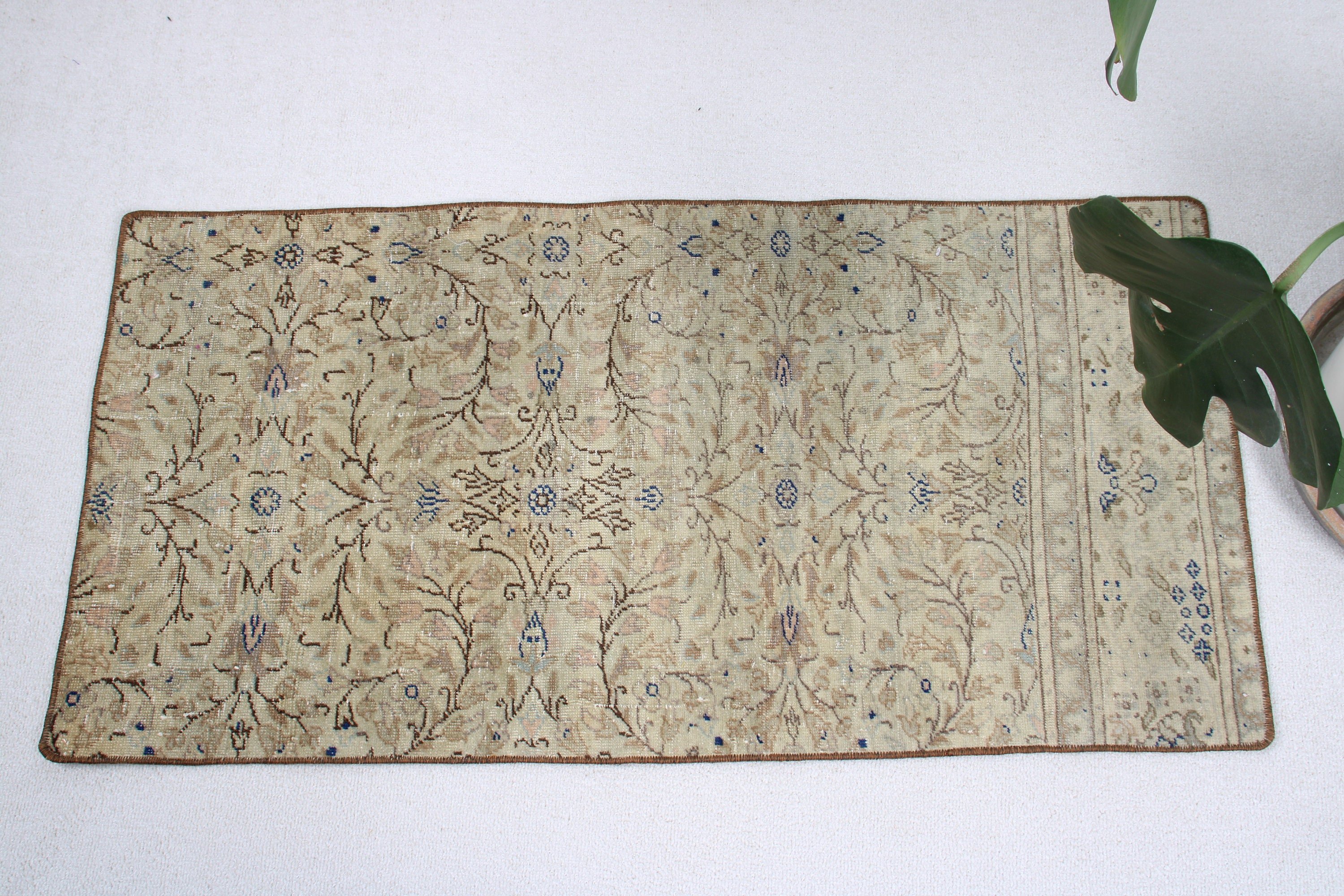 1.7x3.4 ft Küçük Halı, Vintage Halılar, Küçük Alan Halıları, Fas Halıları, Yeşil El Dokuma Halı, Açıklama Halıları, Araba Paspas Halıları, Türk Halısı