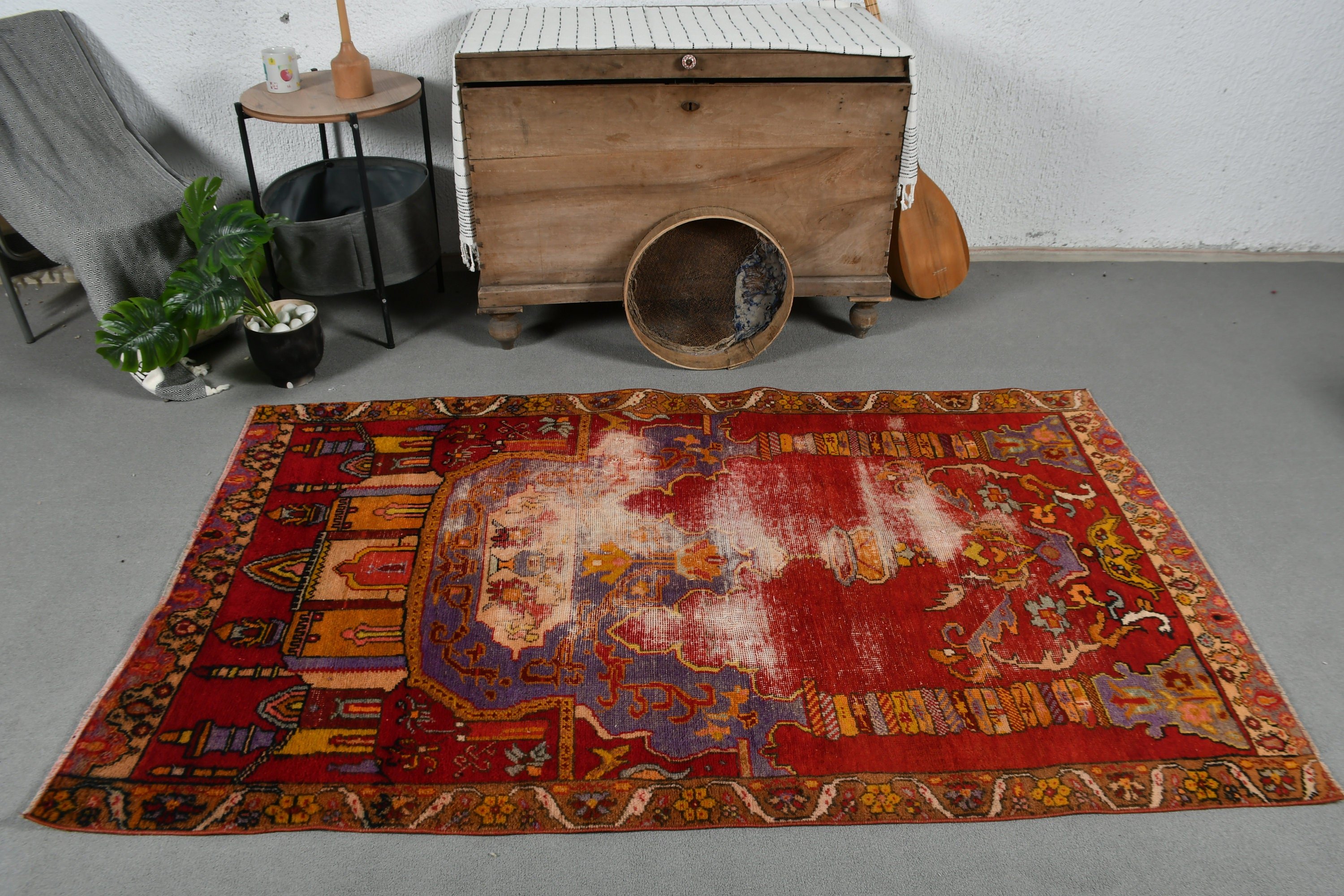 Indoor Rug, Turkish Rugs, Vintage Rug, 3.9x6.5 ft Area Rugs, Red Anatolian Rugs, Oriental Rug, Dining Room Rug, Home Decor Rug, Dorm Rug