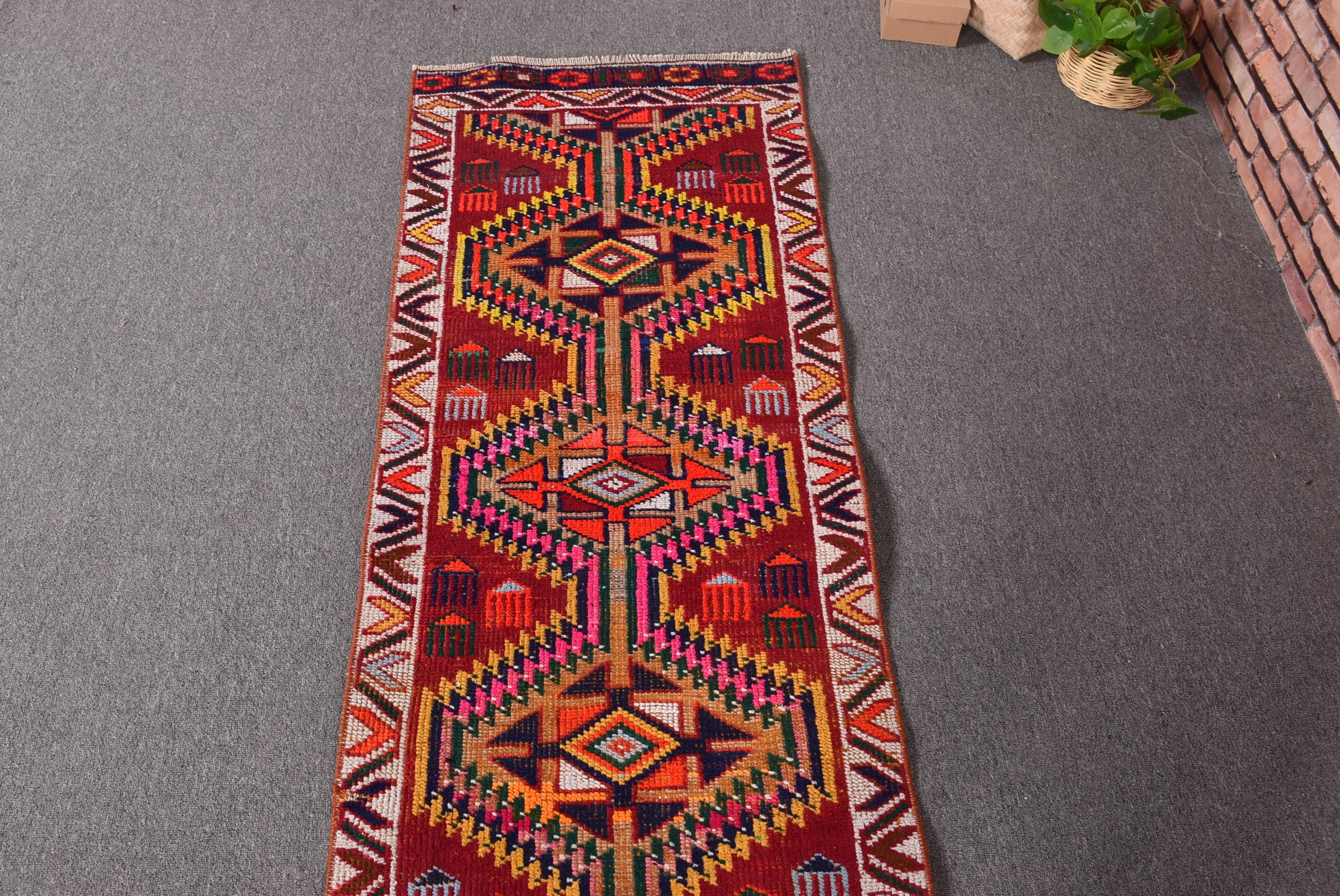 2.1x11.3 ft Runner Halıları, Türk Halısı, Vintage Halılar, Boho Halıları, Mutfak Halıları, Ev Dekorasyonu Halıları, Kırmızı Anadolu Halıları, Vintage Runner Halıları