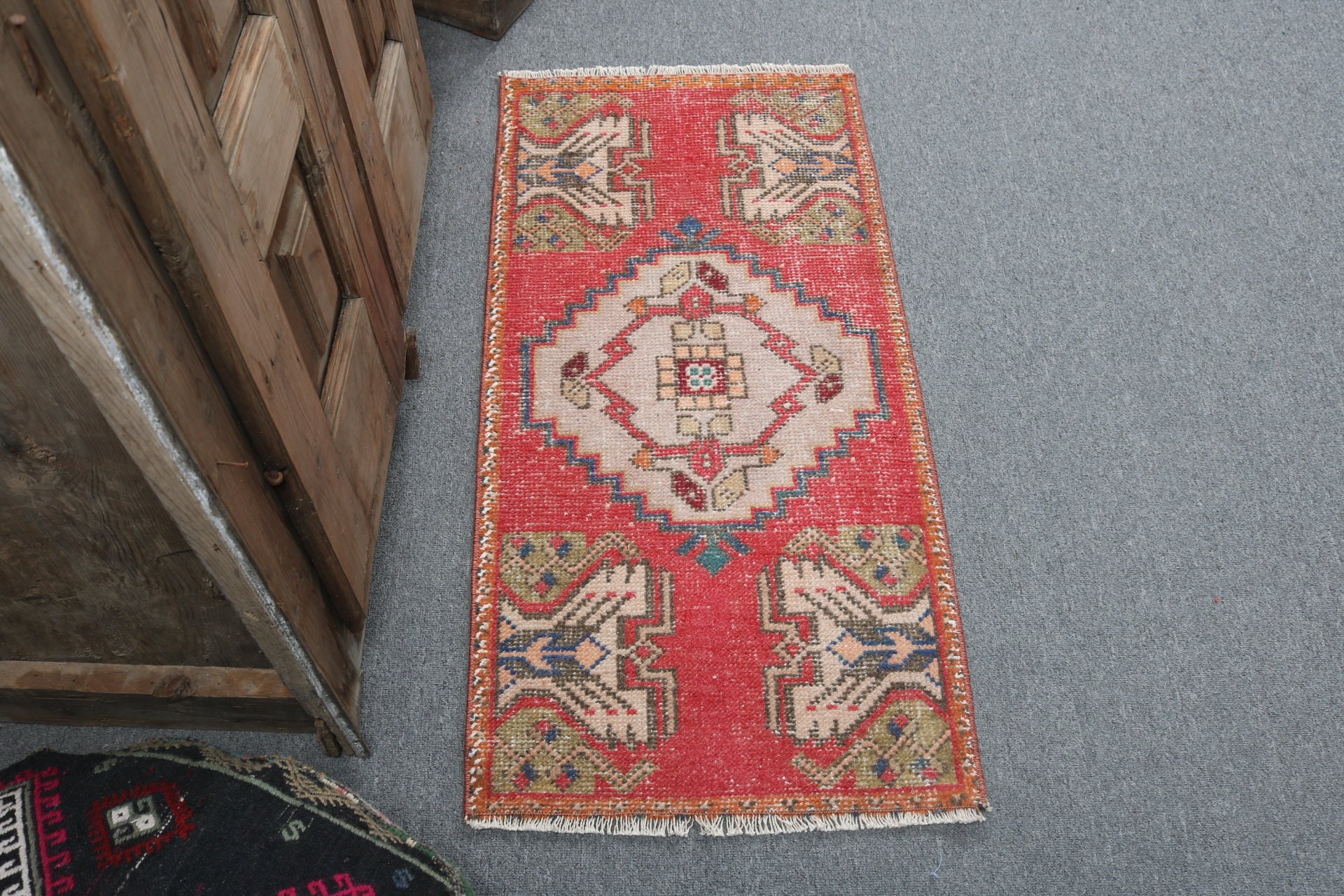 1.6x3.3 ft Small Rugs, Oriental Rug, Modern Rug, Entry Rugs, Rugs for Bath, Turkish Rug, Red Floor Rugs, Bathroom Rug, Vintage Rugs