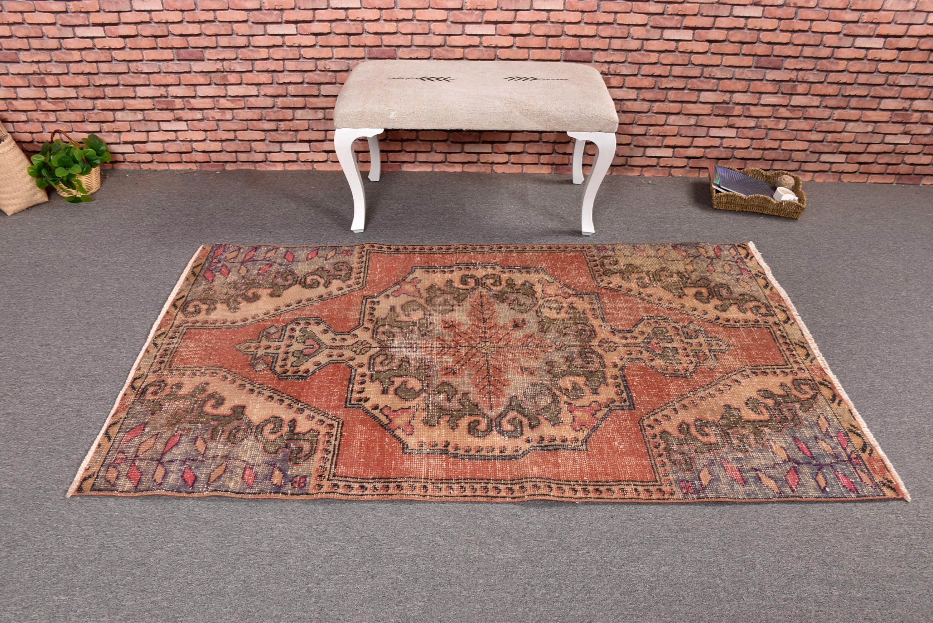 Red Antique Rug, Entryway Rug Rugs, Kitchen Rug, Turkish Rug, Bedroom Rugs, 3.7x6.3 ft Accent Rugs, Nursery Rug, Vintage Rugs, Oriental Rug