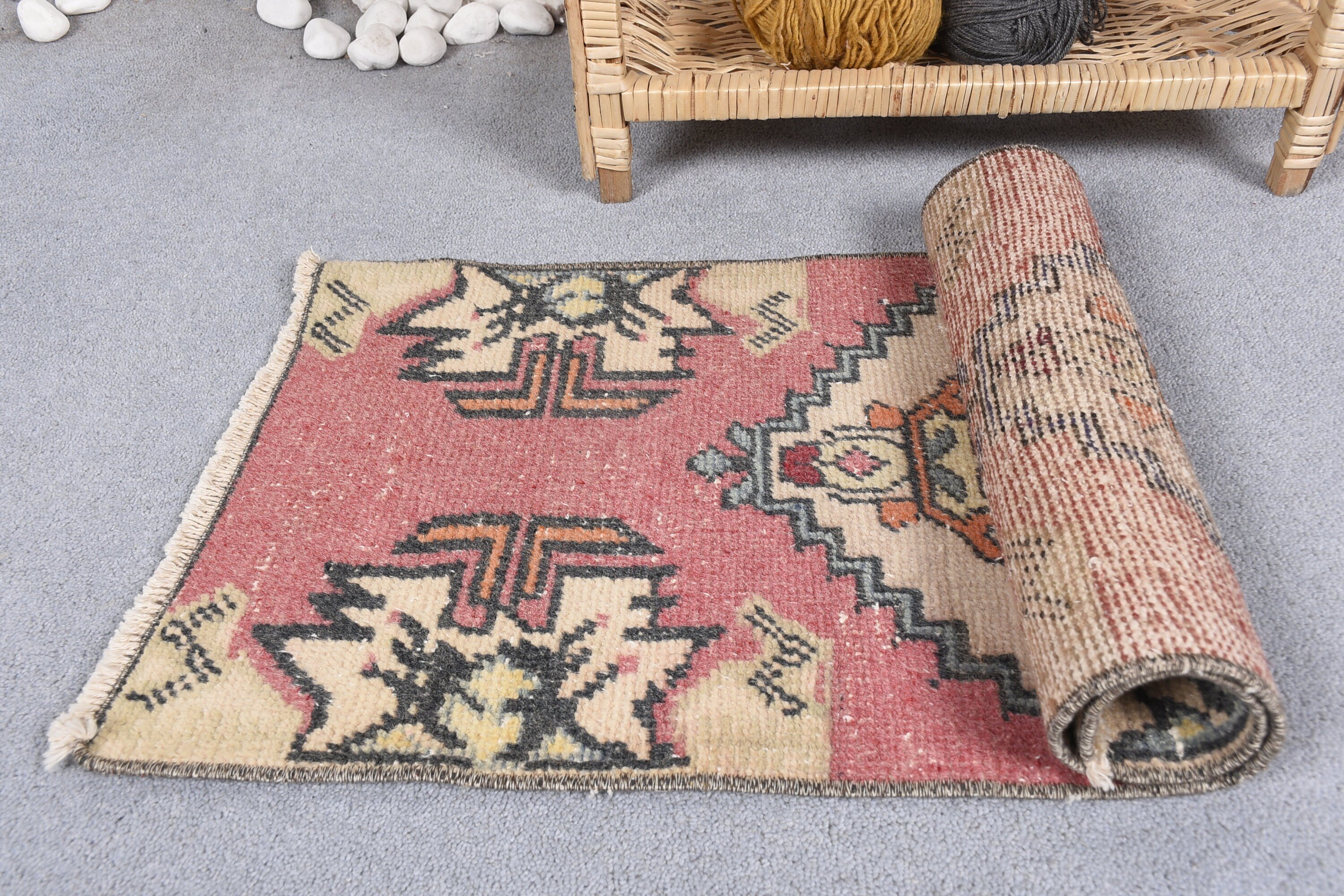 Home Decor Rug, Kitchen Rugs, Red  1.3x3 ft Small Rug, Turkish Rug, Bedroom Rugs, Oriental Rugs, Aztec Rug, Vintage Rugs