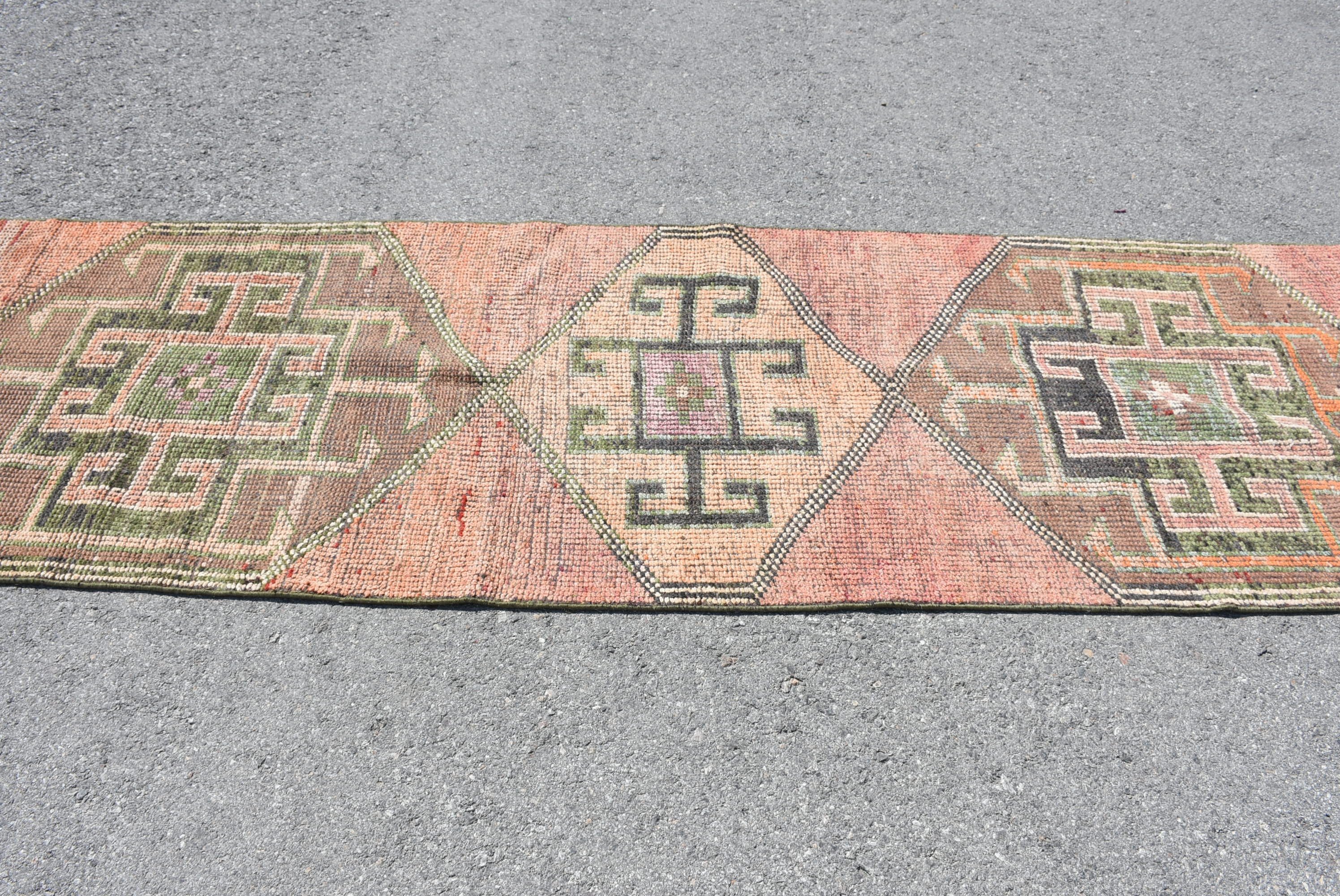Orange Wool Rug, Bedroom Rug, Rugs for Hallway, Kitchen Rug, Corridor Rug, Vintage Rugs, 3x9.8 ft Runner Rugs, Stair Rug, Turkish Rugs