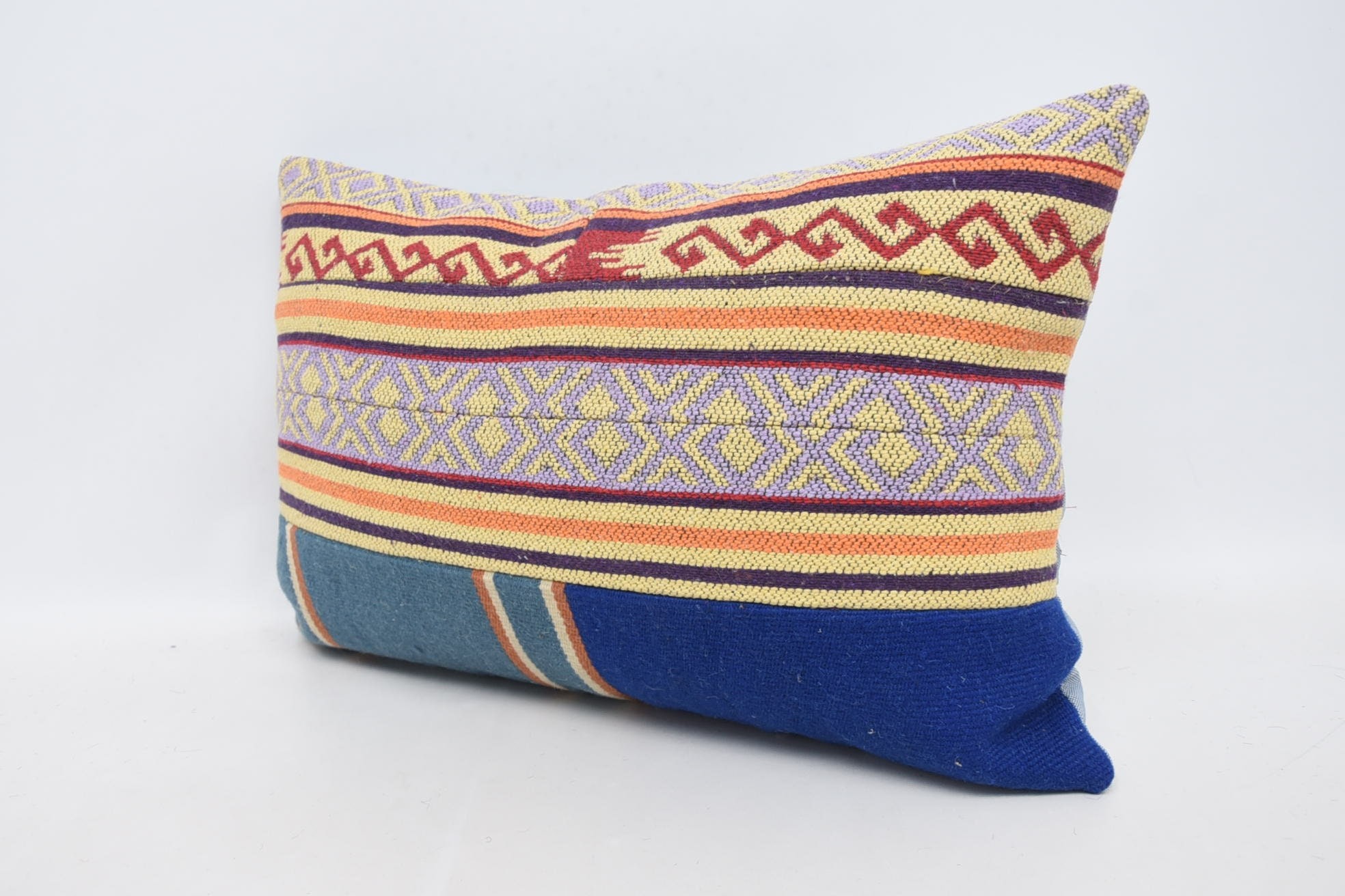 Turkish Pillow, Ethnical Kilim Rug Pillow, 16"x24" Blue Pillow Cover, Kilim Pillow Cover, Personalized Gift Pillow Cushion Cover