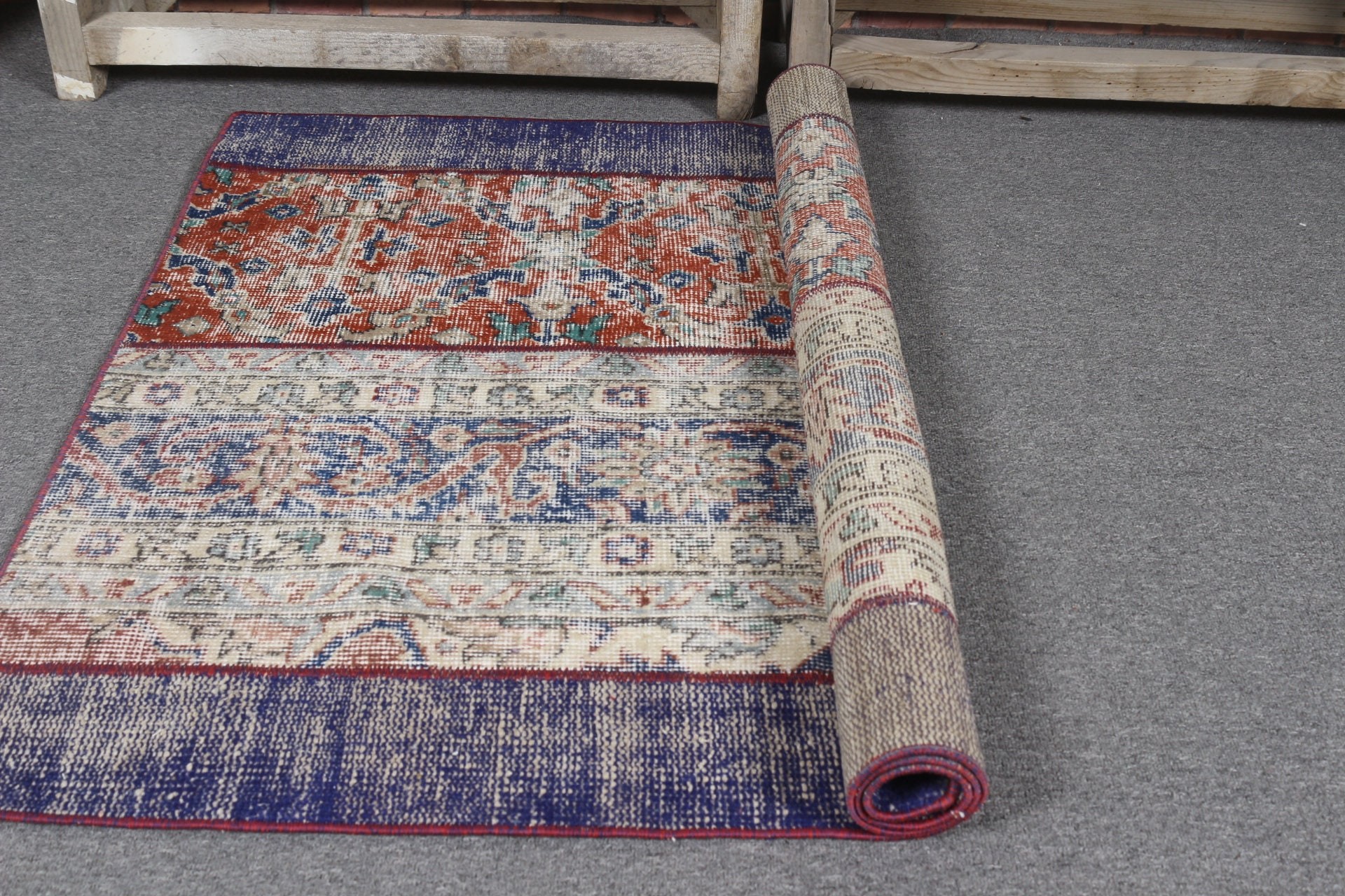 Turkish Rug, 3.2x4.2 ft Small Rug, Home Decor Rug, Blue Anatolian Rugs, Wool Rugs, Entry Rug, Vintage Rugs, Floor Rugs, Wall Hanging Rug