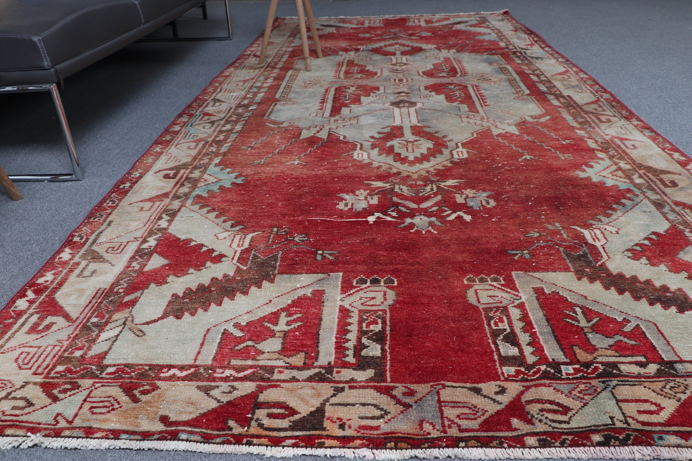 Bedroom Rug, Red  4.9x11.6 ft Large Rug, Moroccan Rugs, Turkish Rugs, Vintage Rug, Salon Rug, Oushak Rug, Abstract Rugs